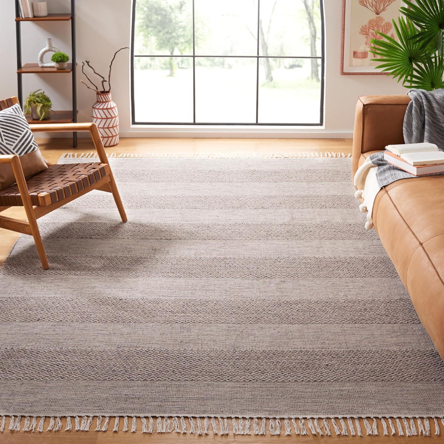 Ivory and Steel Grey Handwoven Cotton Area Rug