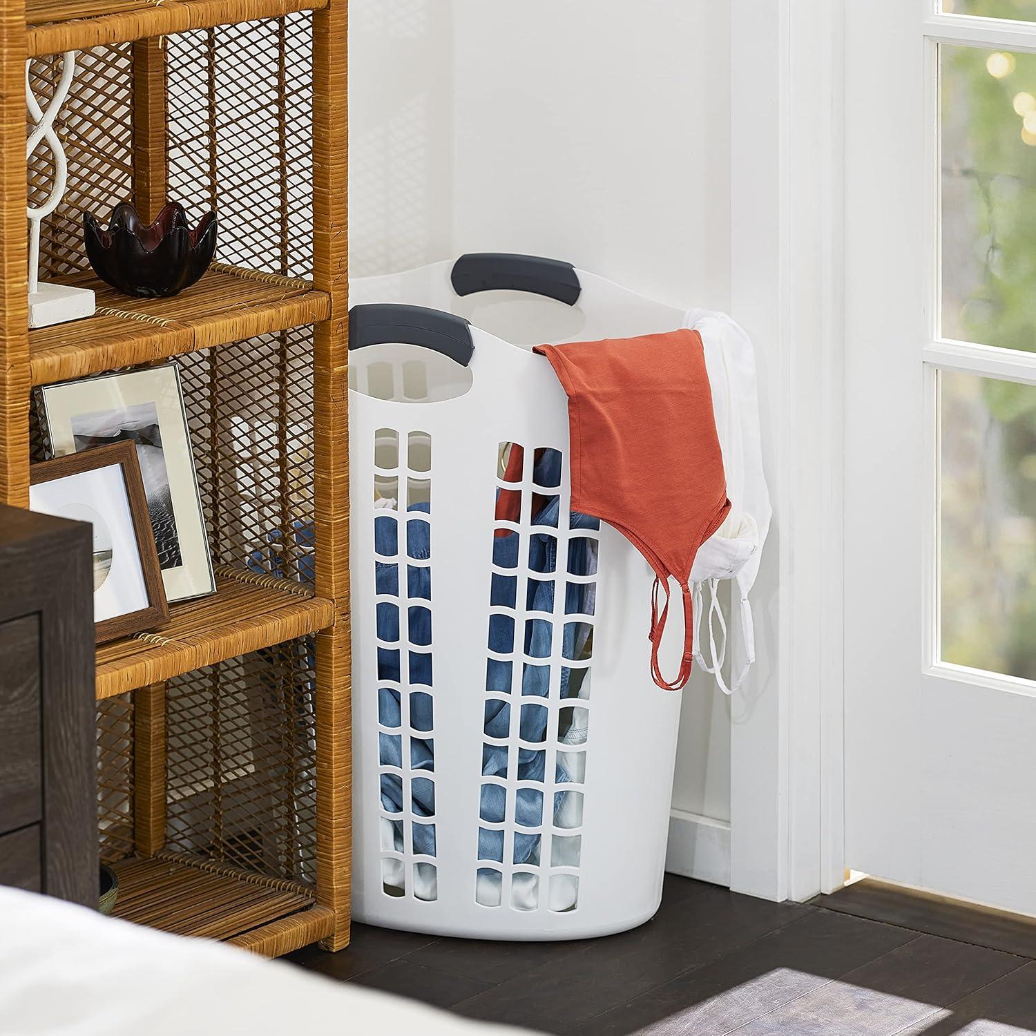 Gracious Living Gracious Living Easy Carry Flex 87 L Plastic Laundry Hamper, White (2 Pack) (Set of 2)