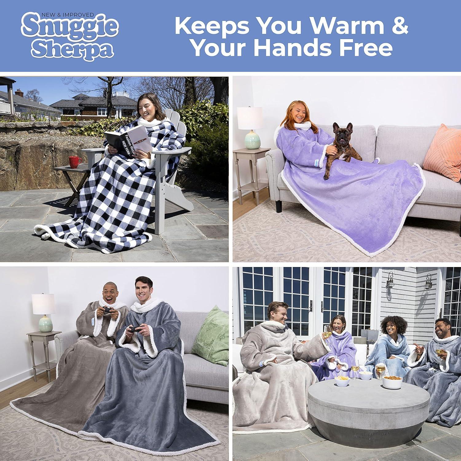 Snuggie Sherpa the Original Wearable Blanket with Sleeves, Adult Size, Charcoal