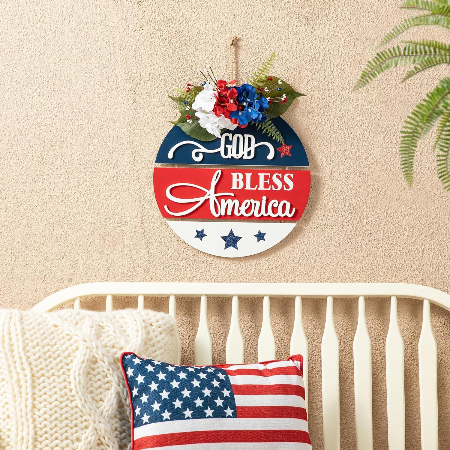 24" Red and Blue Iron Patriotic Wall Decor Sign