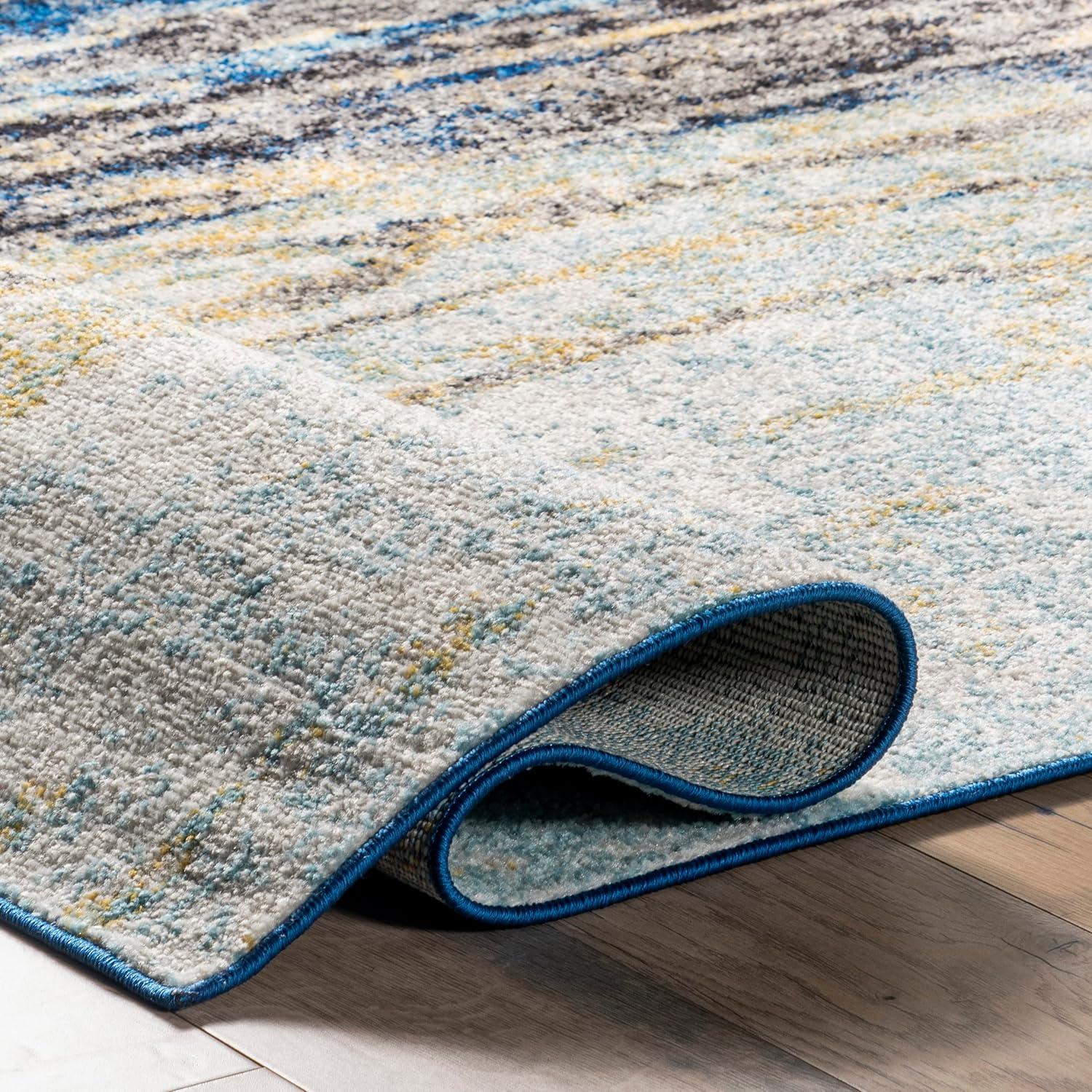 Modern Abstract Blue 8' Square Synthetic Area Rug