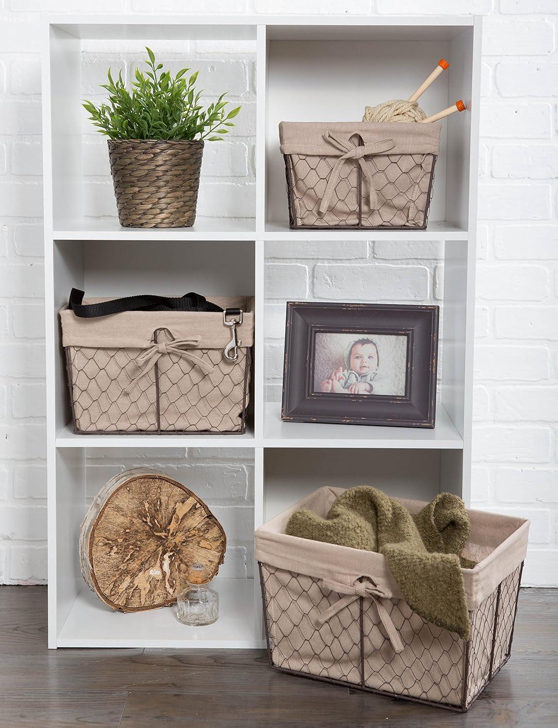 DII Chicken Wire Storage Baskets with Liner, Set of 3, Rustic Natural, Assorted Sizes