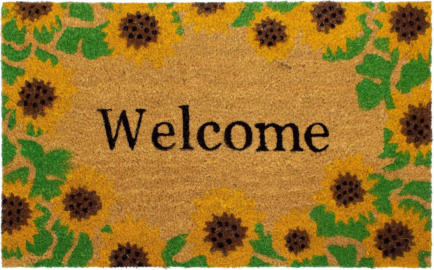 Storm Stopper All Weather Welcome With Sunflowers Indoor/Outdoor Printed Coir Mat