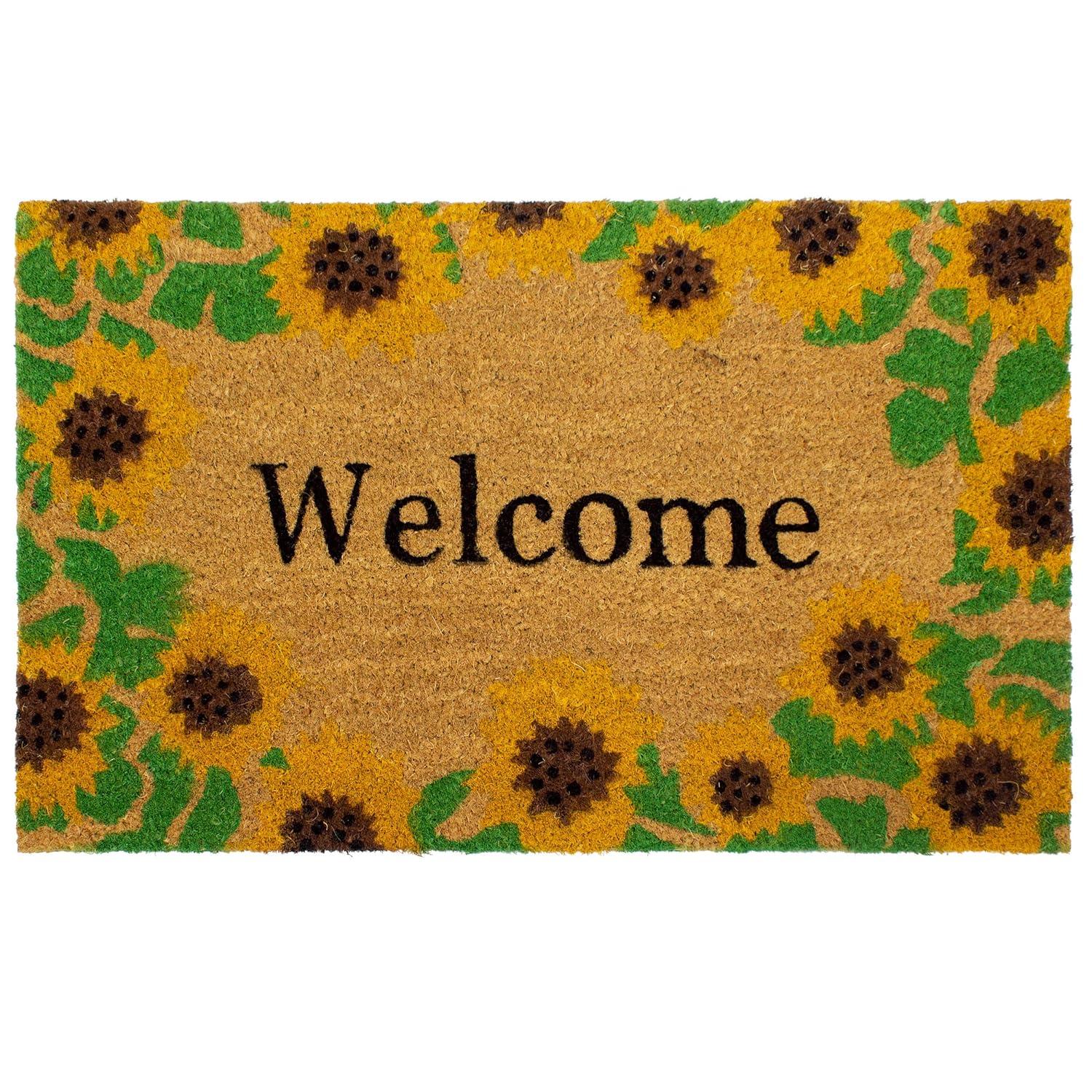 Storm Stopper All Weather Welcome With Sunflowers Indoor/Outdoor Printed Coir Mat