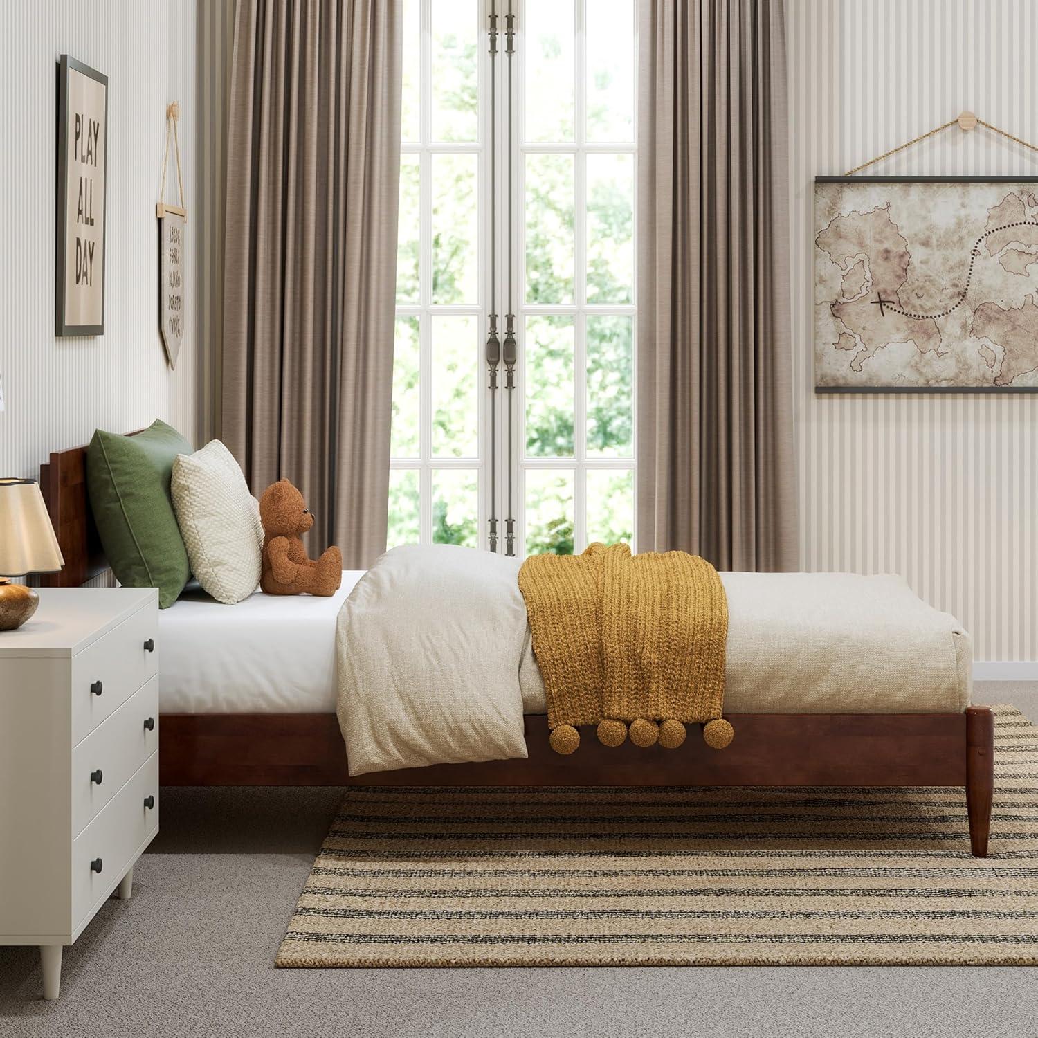 AFI Aria King Modern Solid Wood Low Profile Platform Bed, Walnut