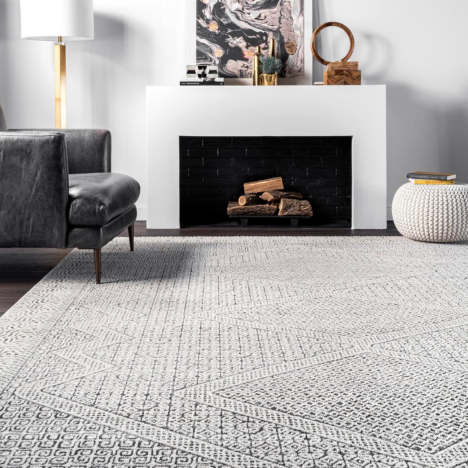 nuLOOM Exie 10 x 14 (ft) Loomed Polypropylene Light Gray Rectangular Indoor Medallion Area rug