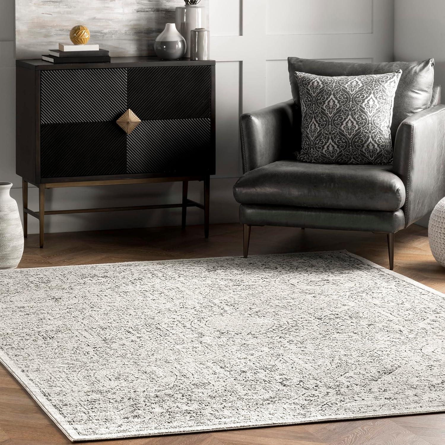 Reversible Gray Synthetic 8' x 10' Easy Care Area Rug