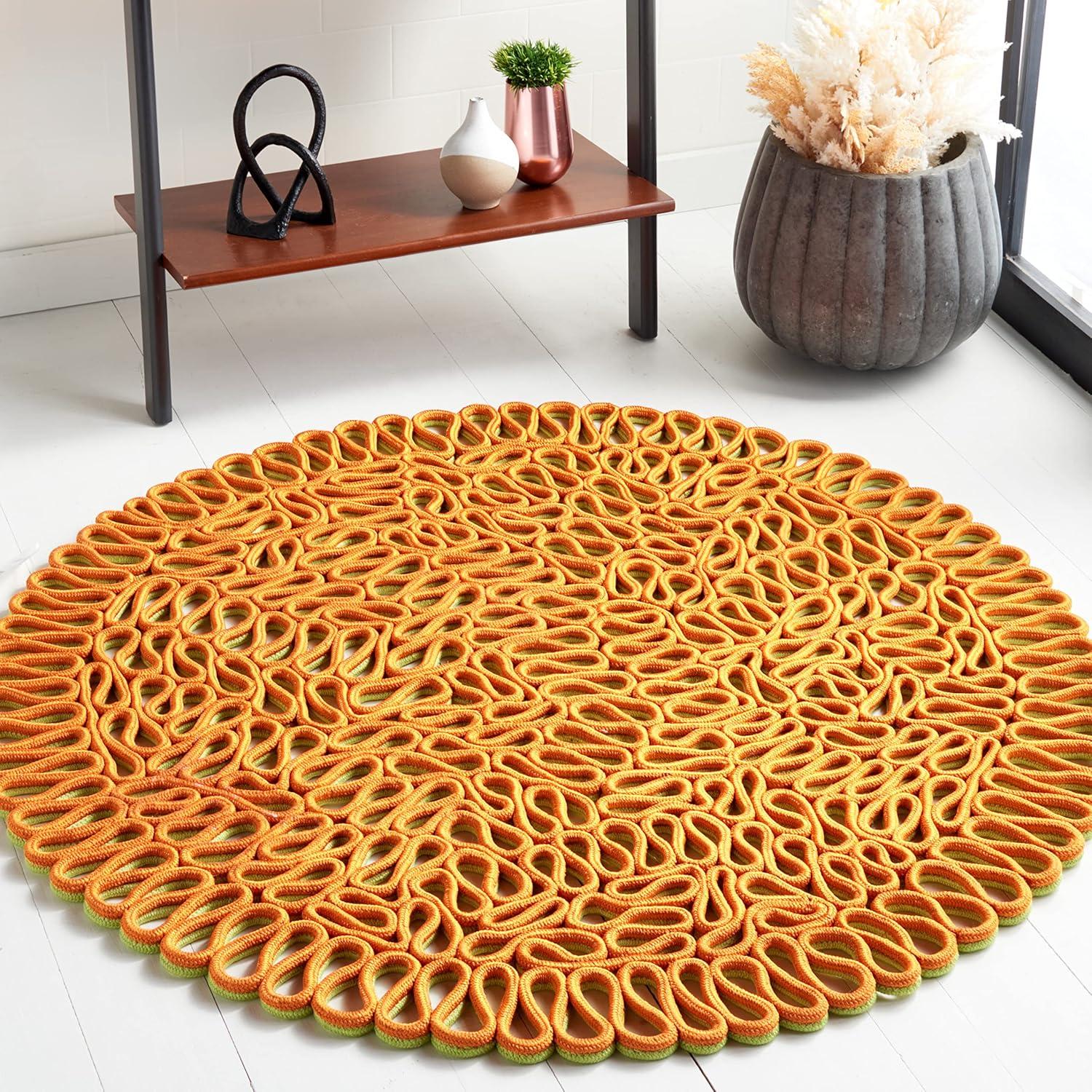 Novelty NOV701 Hand Knotted Area Rug - Orange/Green - 6' Round - Safavieh.