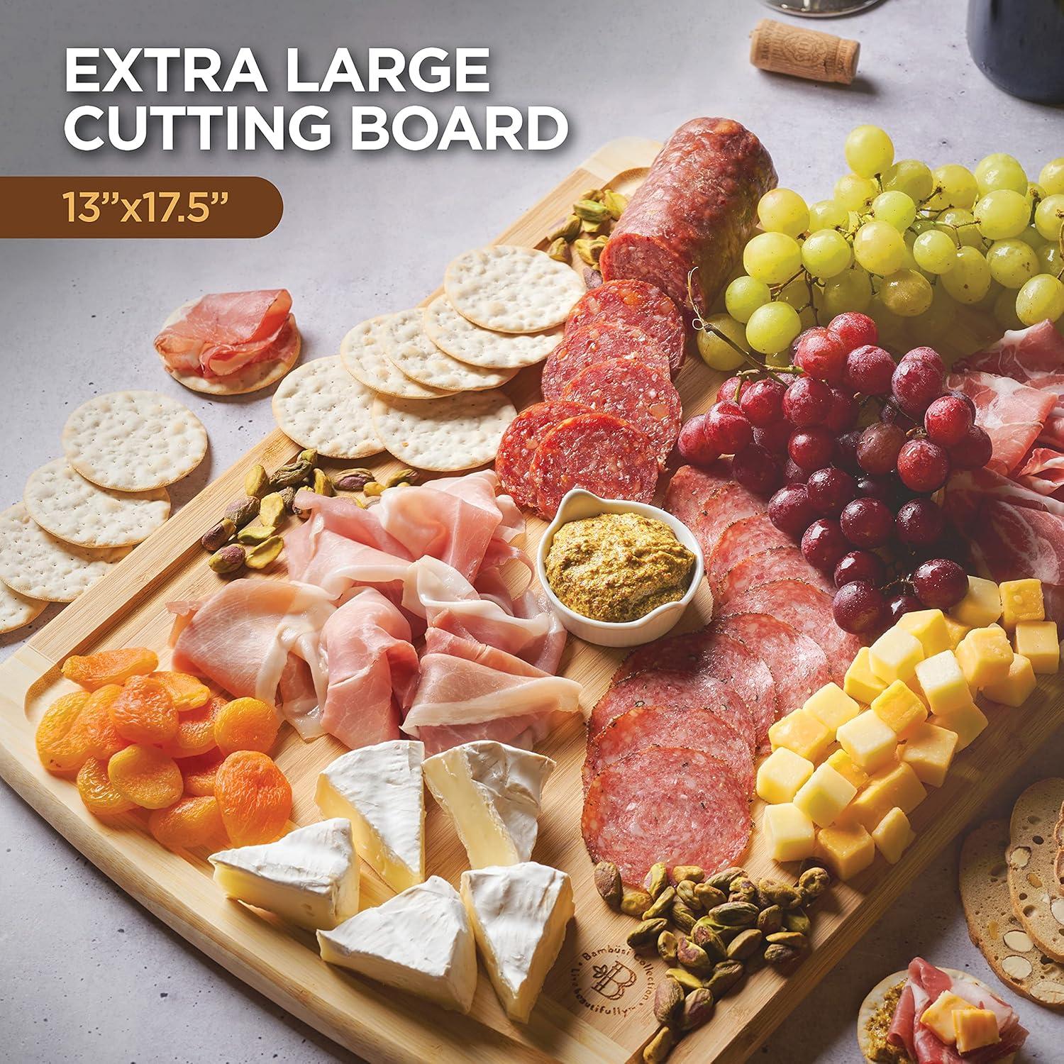 Large Cutting Board for Kitchen - Bamboo Wood Cutting Board with Juice Groove - Charcuterie Boards & Chopping Butcher Block for Meat, Serving Tray