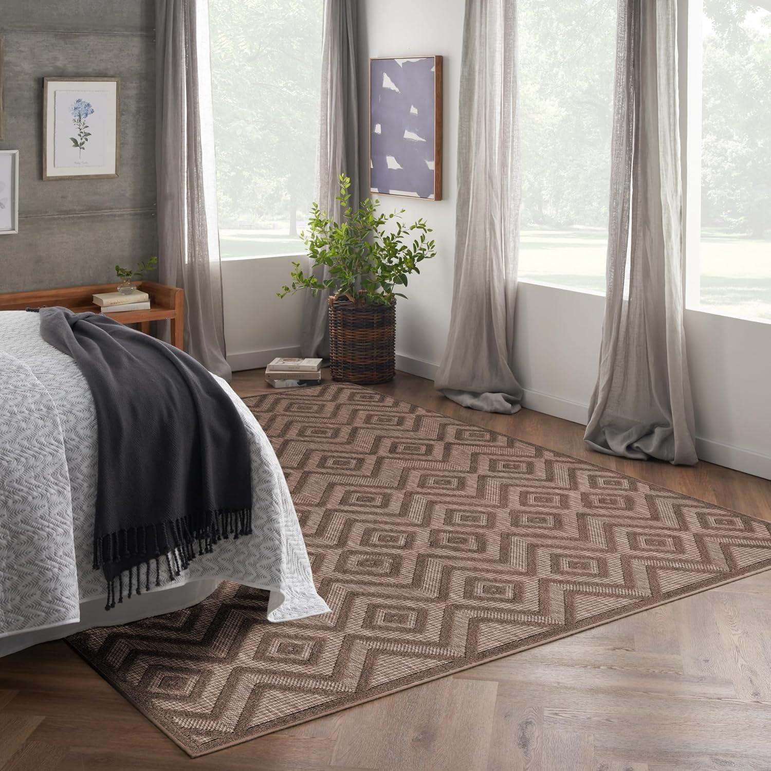 Nourison Versatile Diamond Geometric Flatweave Indoor Outdoor Area Rug Brown 9' x 12'