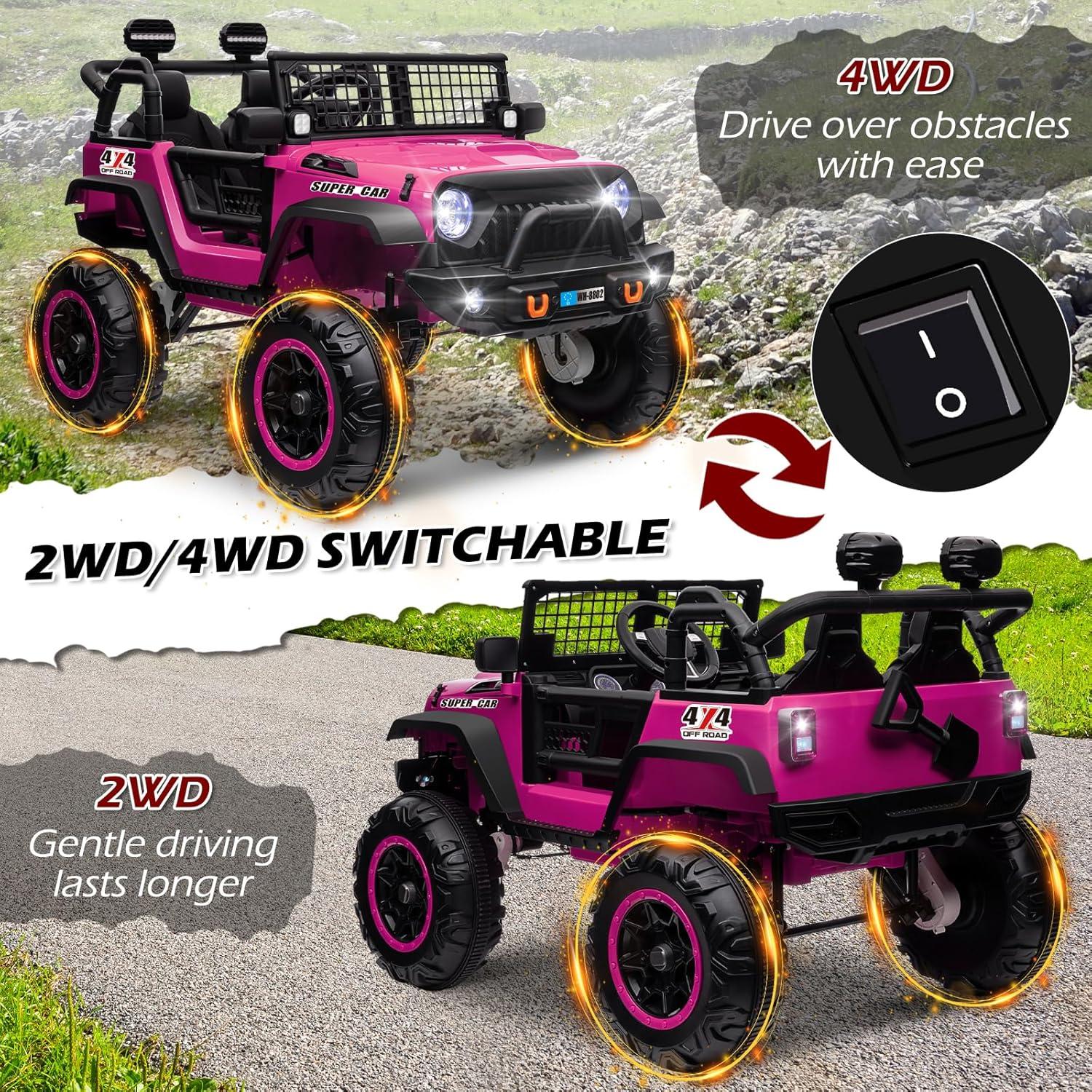 Ancheer 24V Real 2 Seater Ride On Toys Electric SUV Jeep Car With Remote Control,2WD/4WD Switchable, 4X100W Motor, Bluetooth, Music, USB, Lights