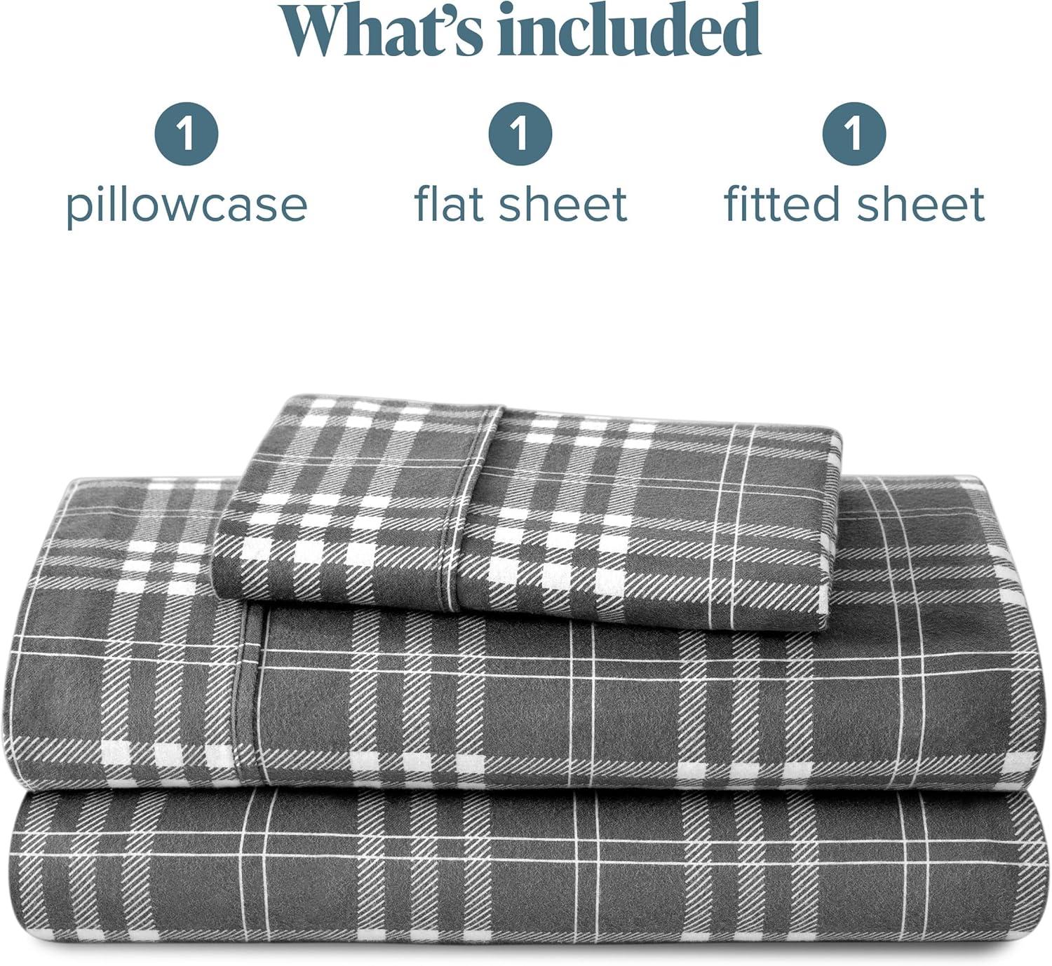 Bare Home Flannel Machine Woven Plaid Sheet Set