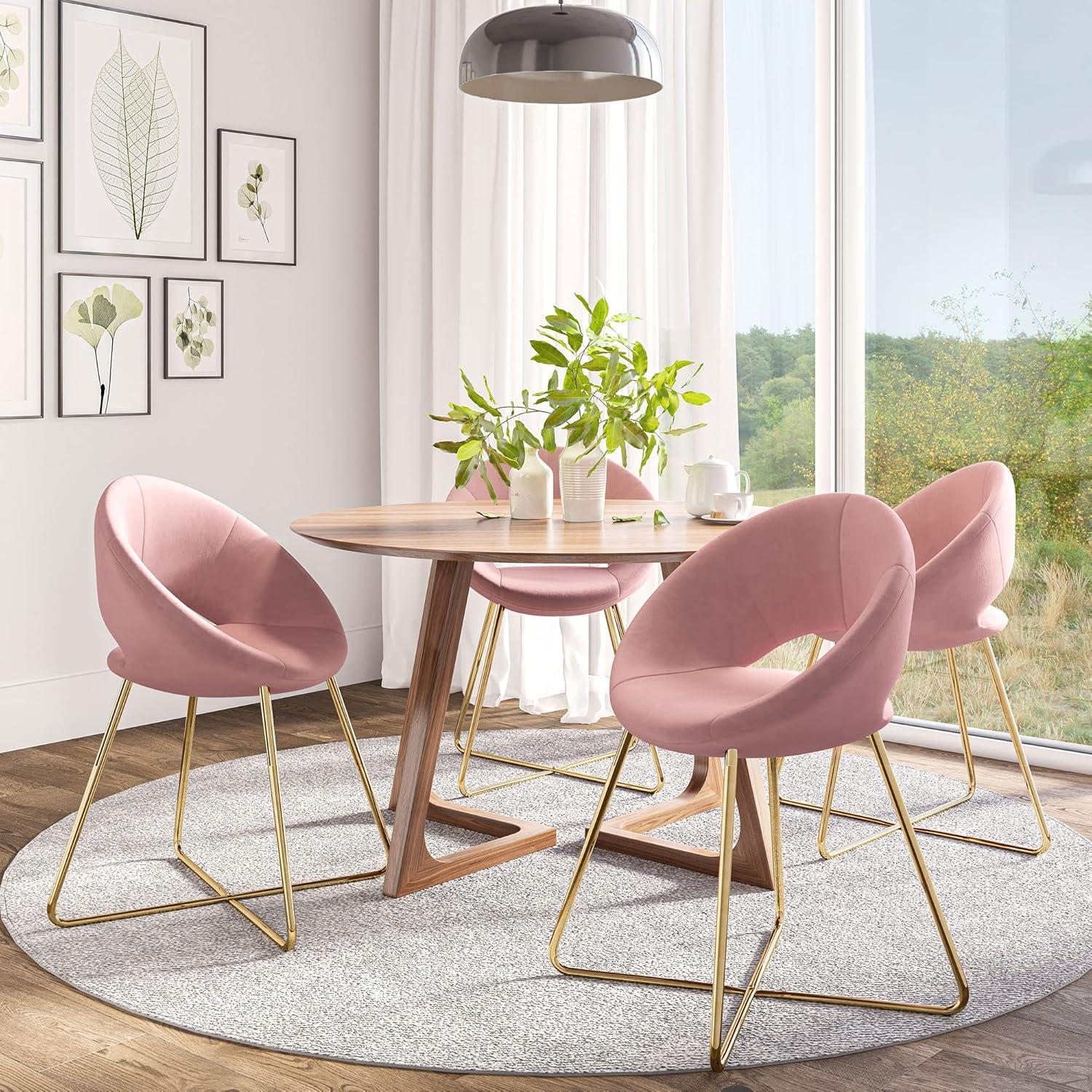 BELLEZE Velvet Modern Accent Chair Vanity Chair Set of 2, Comfy Makeup Chair with Back Living Room Chair, Upholstered Dining Chairs Leisure Armchair with Golden Metal Legs - Ezra (Dark Grey)