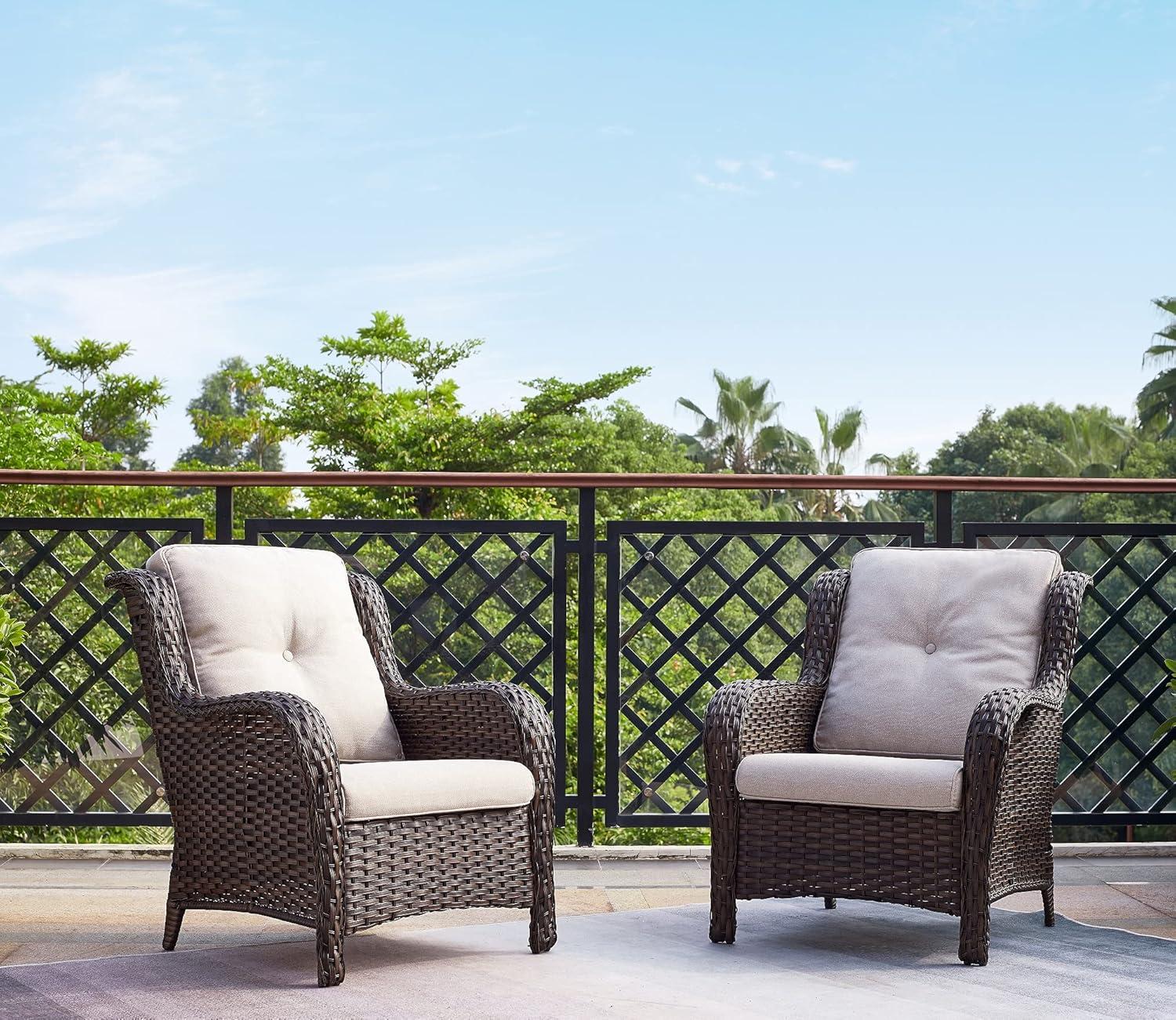 Gymojoy  Outdoor Patio Rattan Chairs with Cushions Set of 2 Brown/Beige