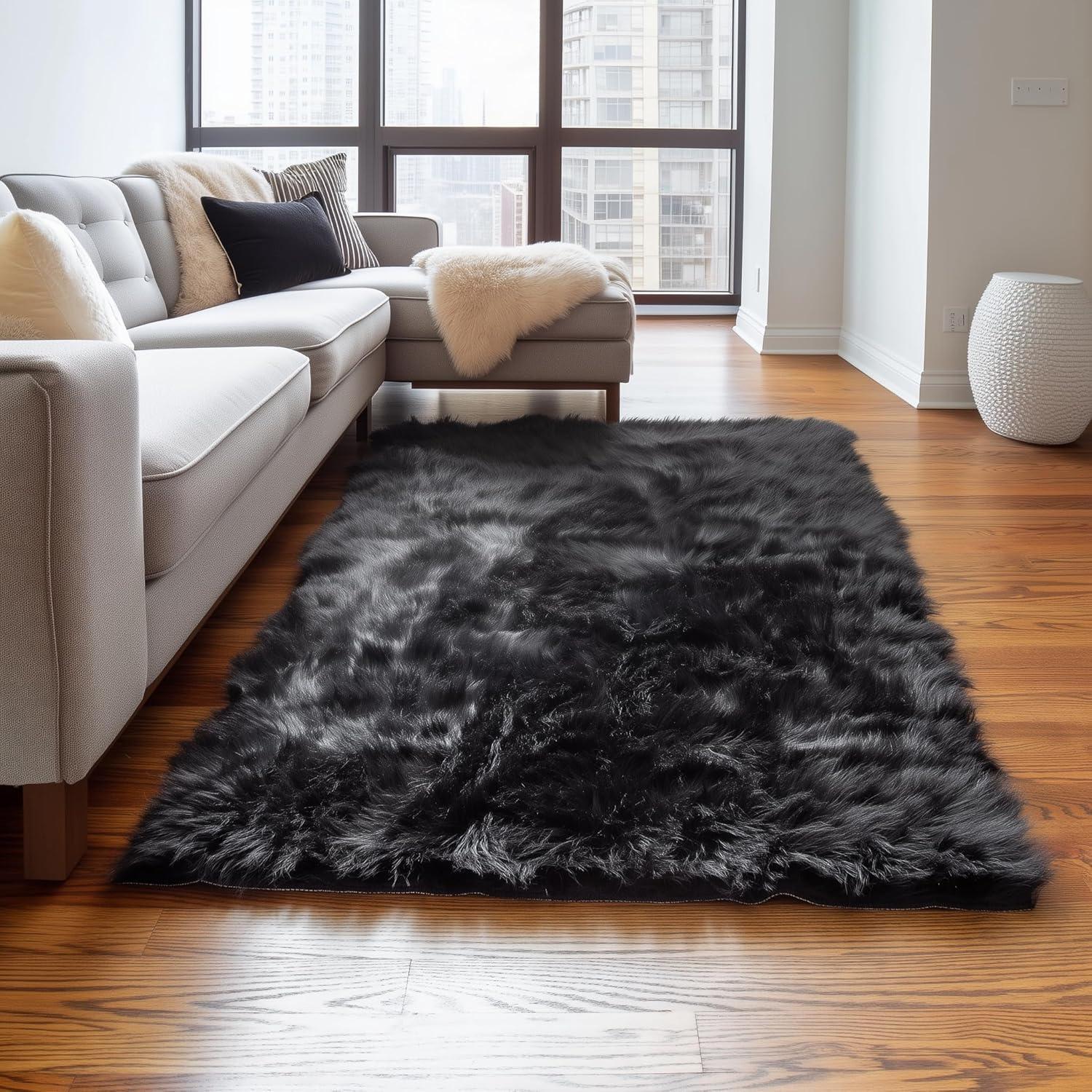 Diller White Faux Sheepskin Fur Machine Washable Shag Fluffy Area Rug