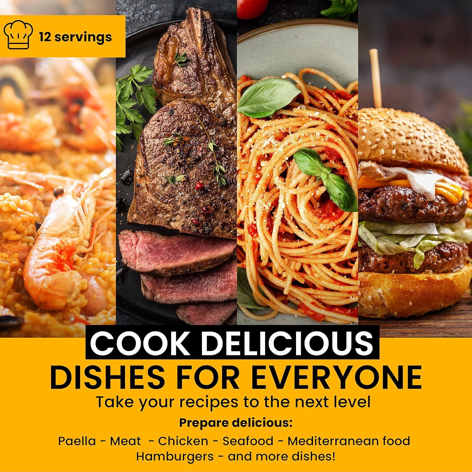 Machika Paella Pan Set with Burner Carbon Steel Outdoor Pan and Legs Manufactured by Garcima (Andreu I 12 Servings)