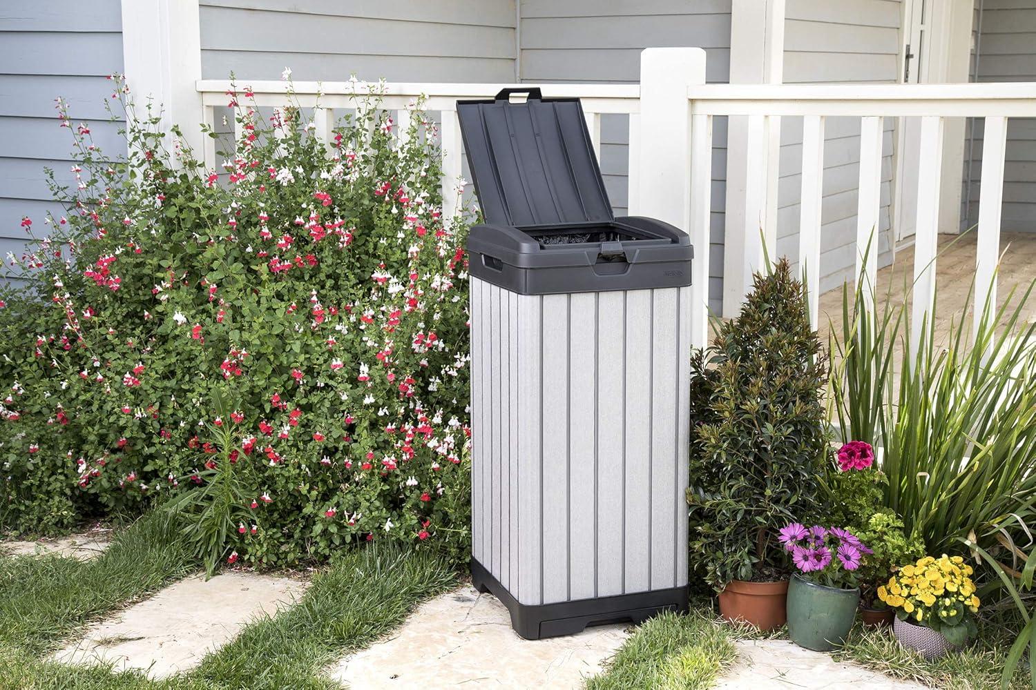 Keter Rockford Duotech Outdoor Garbage Can, Gray, Heavy duty plastic