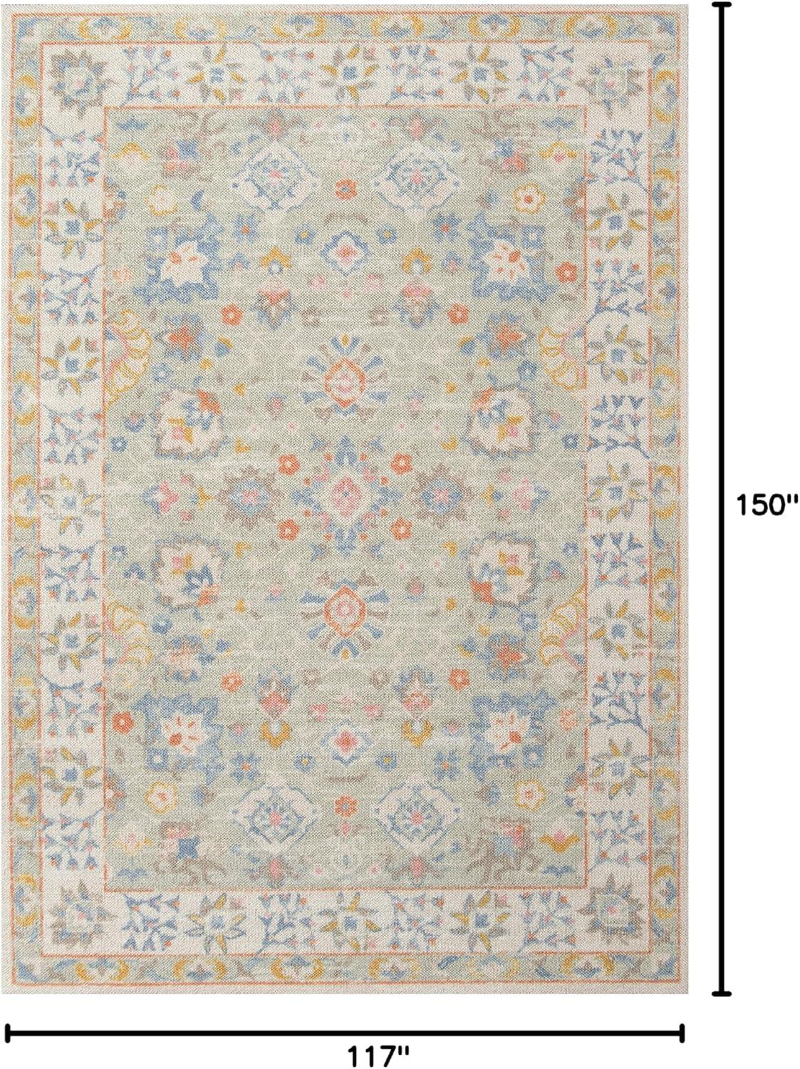 Momeni 9'9"x12'6" Anatolia Mae Medallion Machine Loomed Area Rug Light Blue: Wool & Nylon, Low Pile, Indoor Use