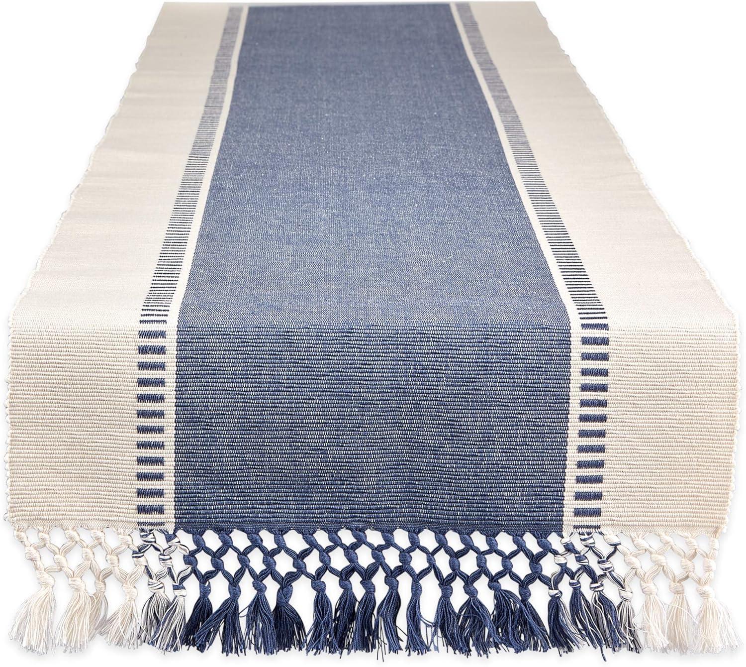 Design Imports  Ribbed Dobby Stripe Table Runner, French Blue, 13X72"
