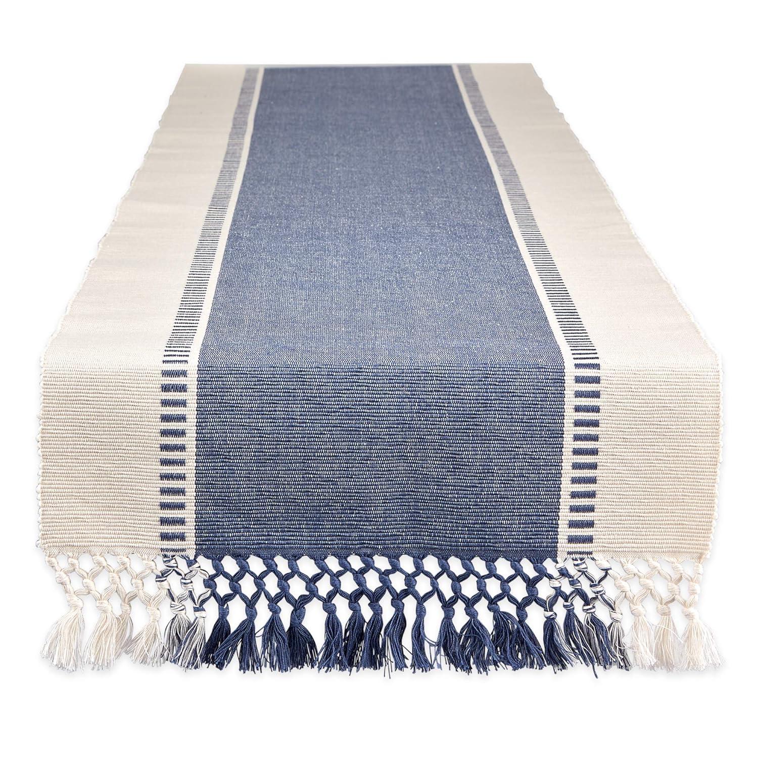 Design Imports  Ribbed Dobby Stripe Table Runner, French Blue, 13X108"