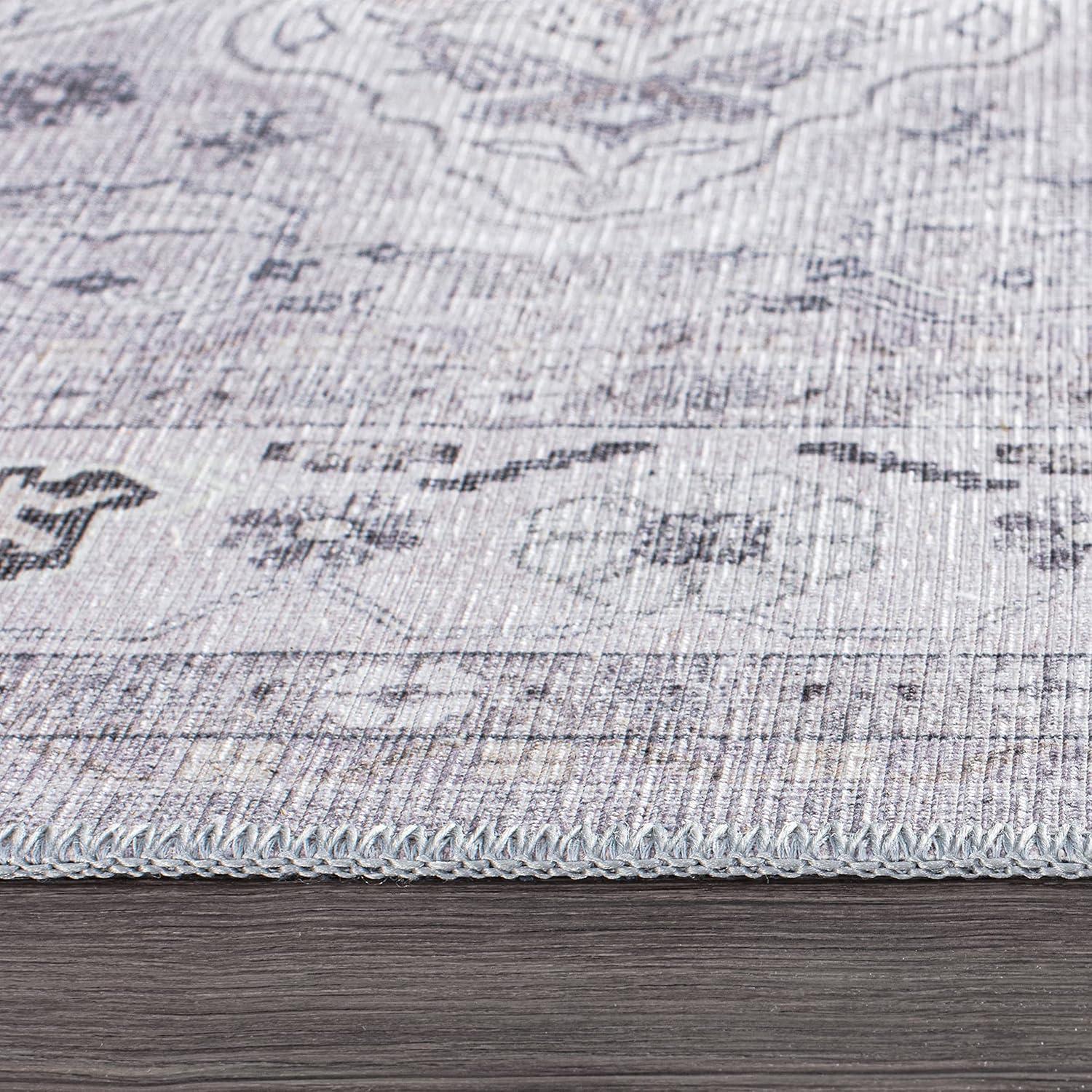 World Rug Gallery Transitional Medallion Machine Washable 2'1"x3' Gray Area Rug