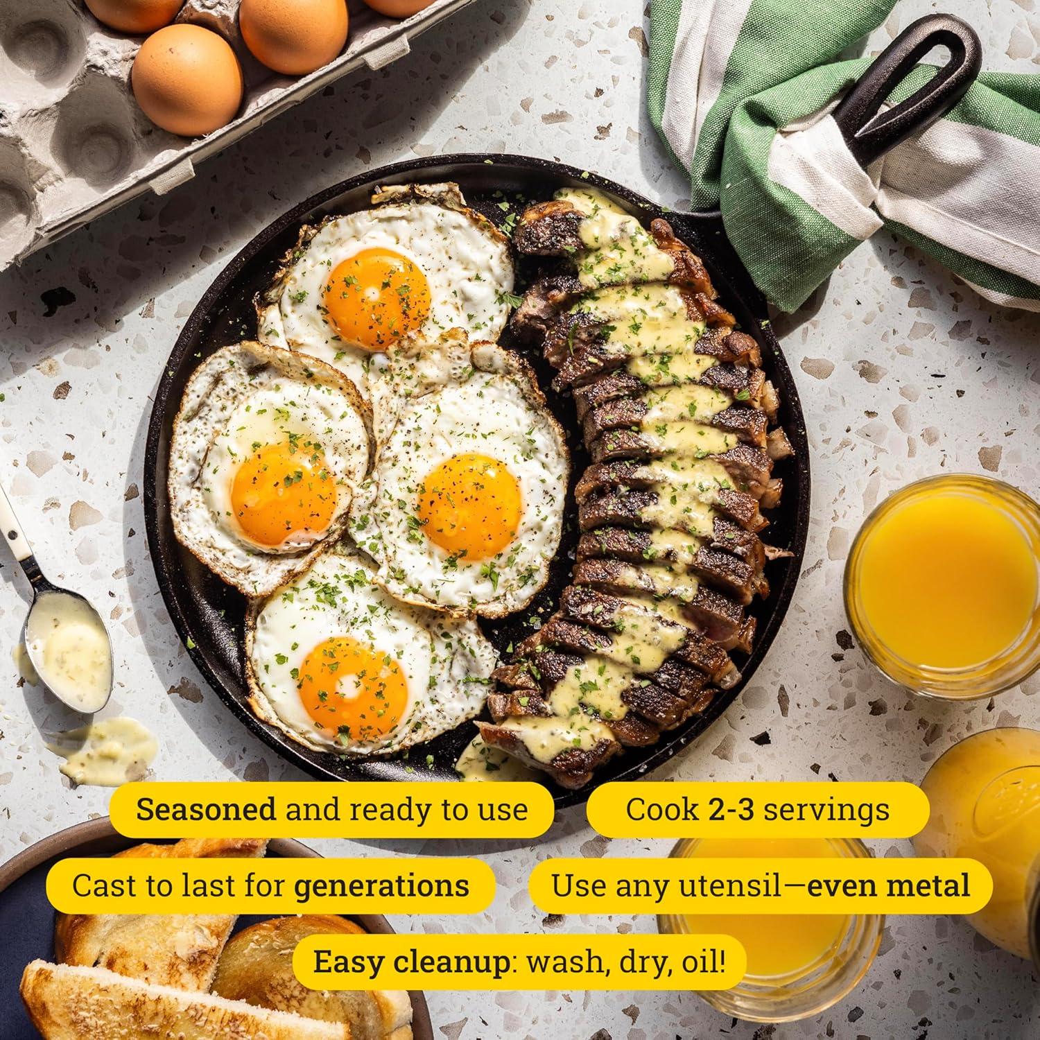 Lodge 10.5" Cast Iron Griddle: Preseasoned Nonstick Crepe Pan, Smooth Surface & Gas Compatible, Hand Wash, Black