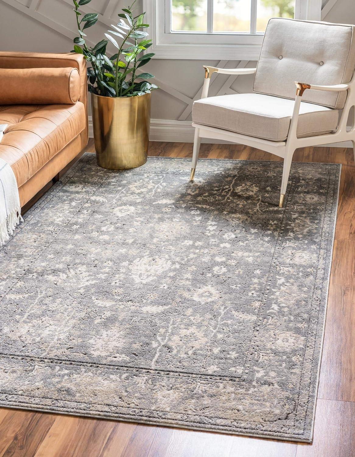 Gray Geometric Stain-Resistant 8x10 Synthetic Area Rug