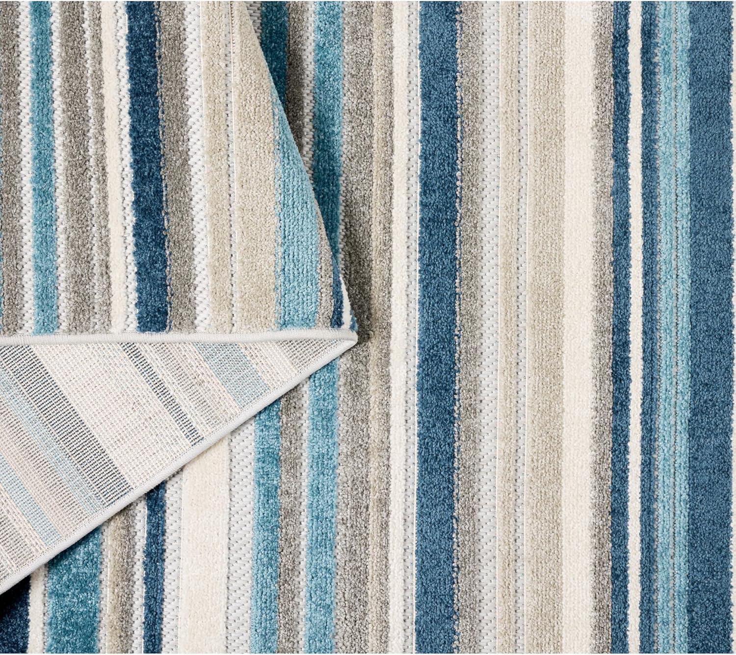 TOWN & COUNTRY EVERYDAY Rio Multicolor Stripe Indoor Outdoor Area Rug, UV Fade Resistant, High-Low Pile, Blue/Multi, 5'2"x7'2"