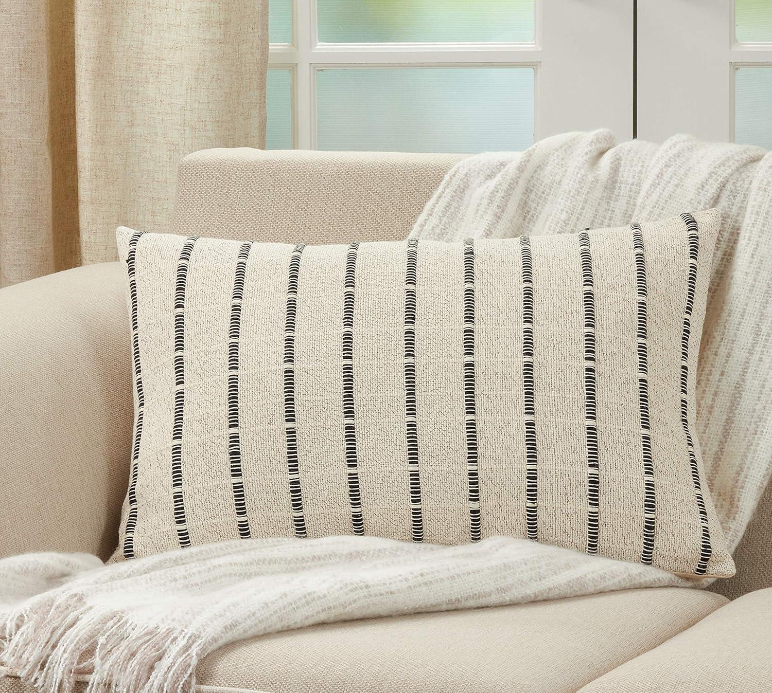 Saro Coralee Collection Striped Cotton Throw Pillow