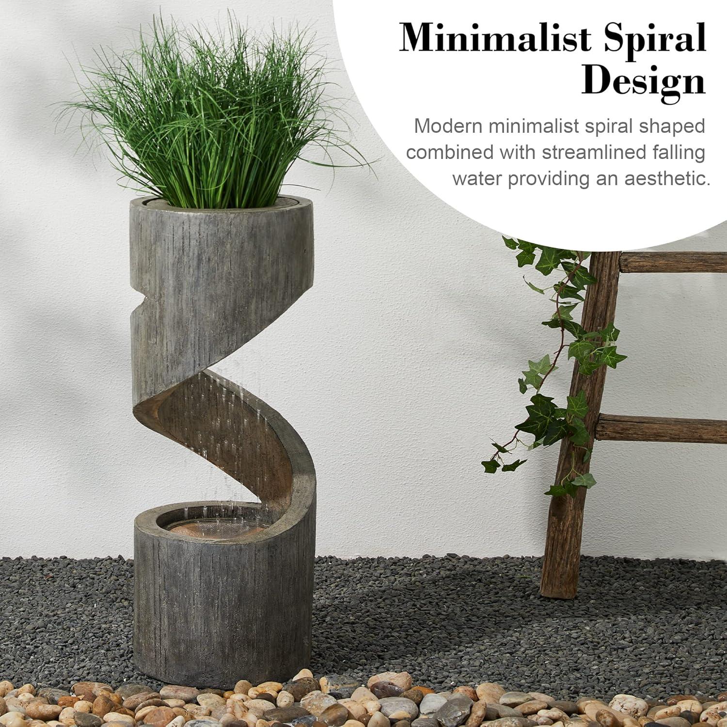 Glitzhome GH11250 Outdoor Polyresin Curved Waterfall Fountain with LED Light, 31.3" H