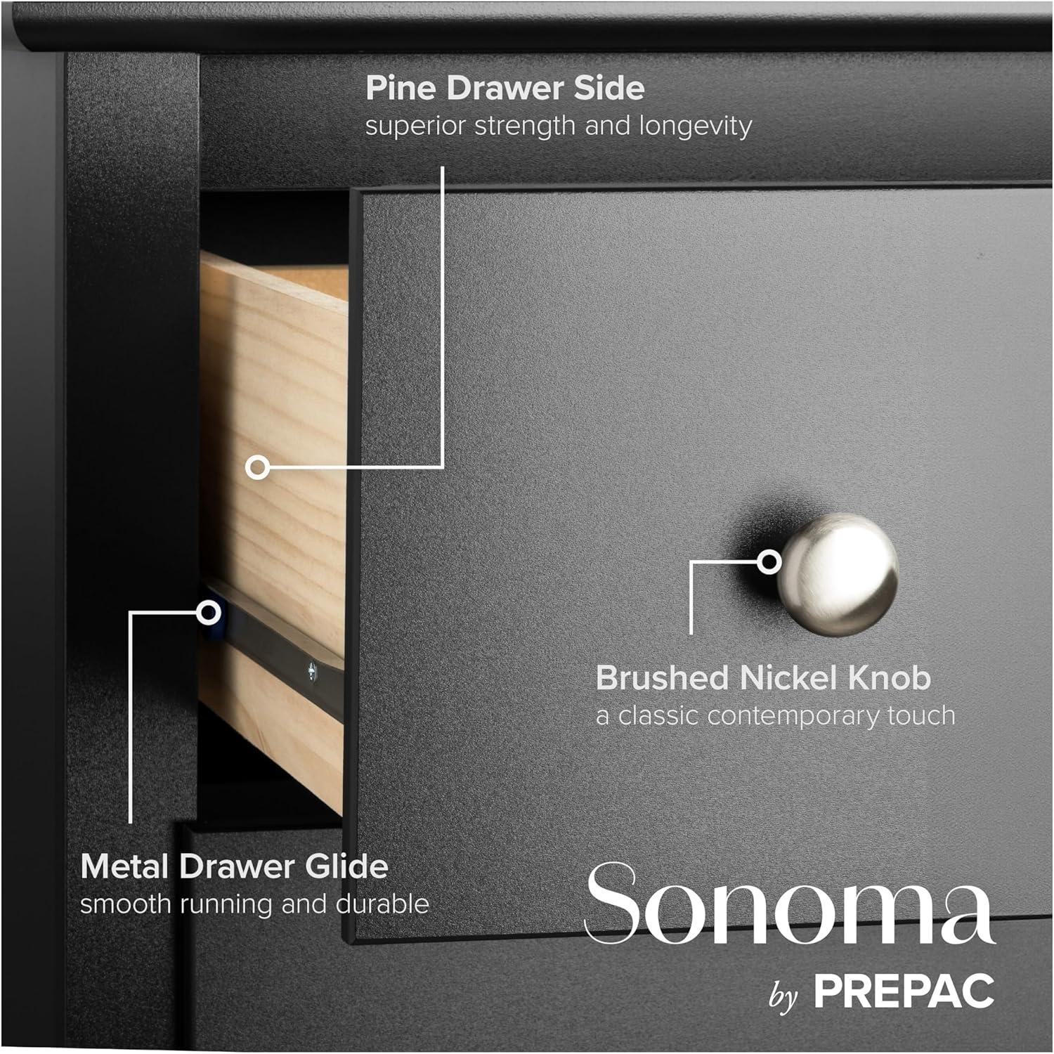 Sonoma 8 Drawer Dresser Black - Prepac: Laminated Transitional Style, Metal Hardware, Includes Anti-Tip