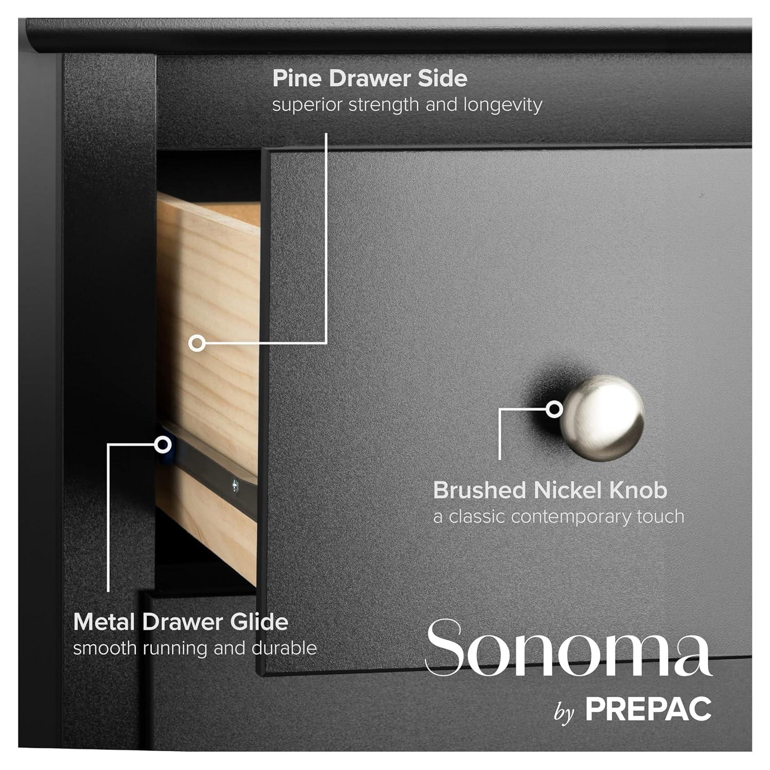 Sonoma 8 Drawer Dresser Black - Prepac: Laminated Transitional Style, Metal Hardware, Includes Anti-Tip
