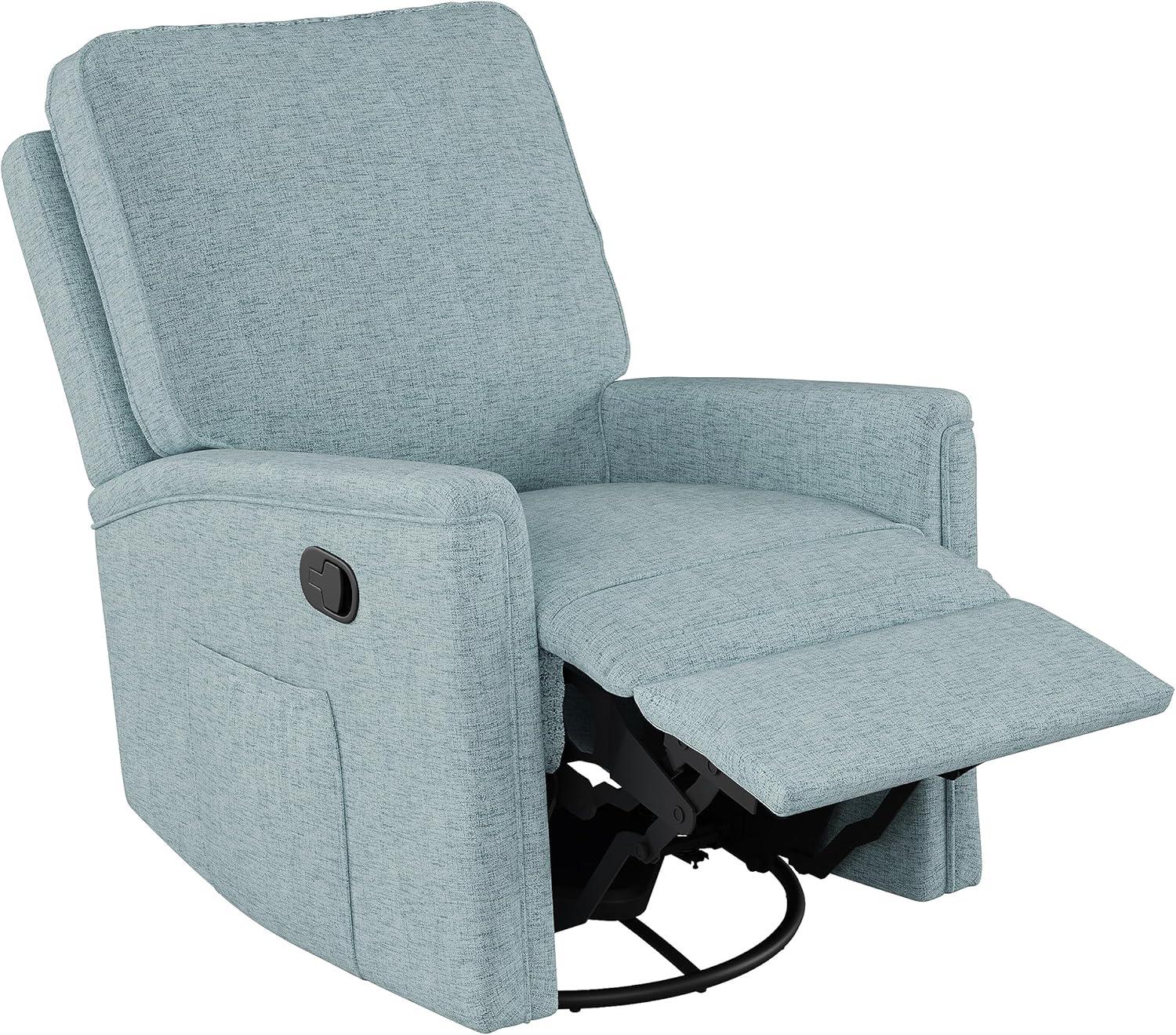 CorLiving Jasmine Swivel Glider Press-Back Recliner Chair Blue: Upholstered Polyester, Metal & Wood Frame, 300lb Capacity