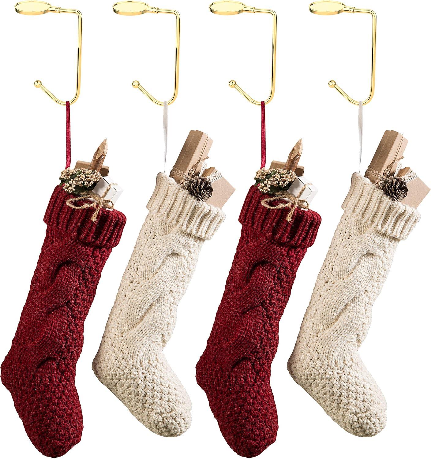 4 Pcs Christmas Stocking Holders for Mantel Hooks Hanger Grip Non-Slip Safety Fireplace Hang Hook for Xmas Christmas Valentine Holiday Party Decoration (Gold)