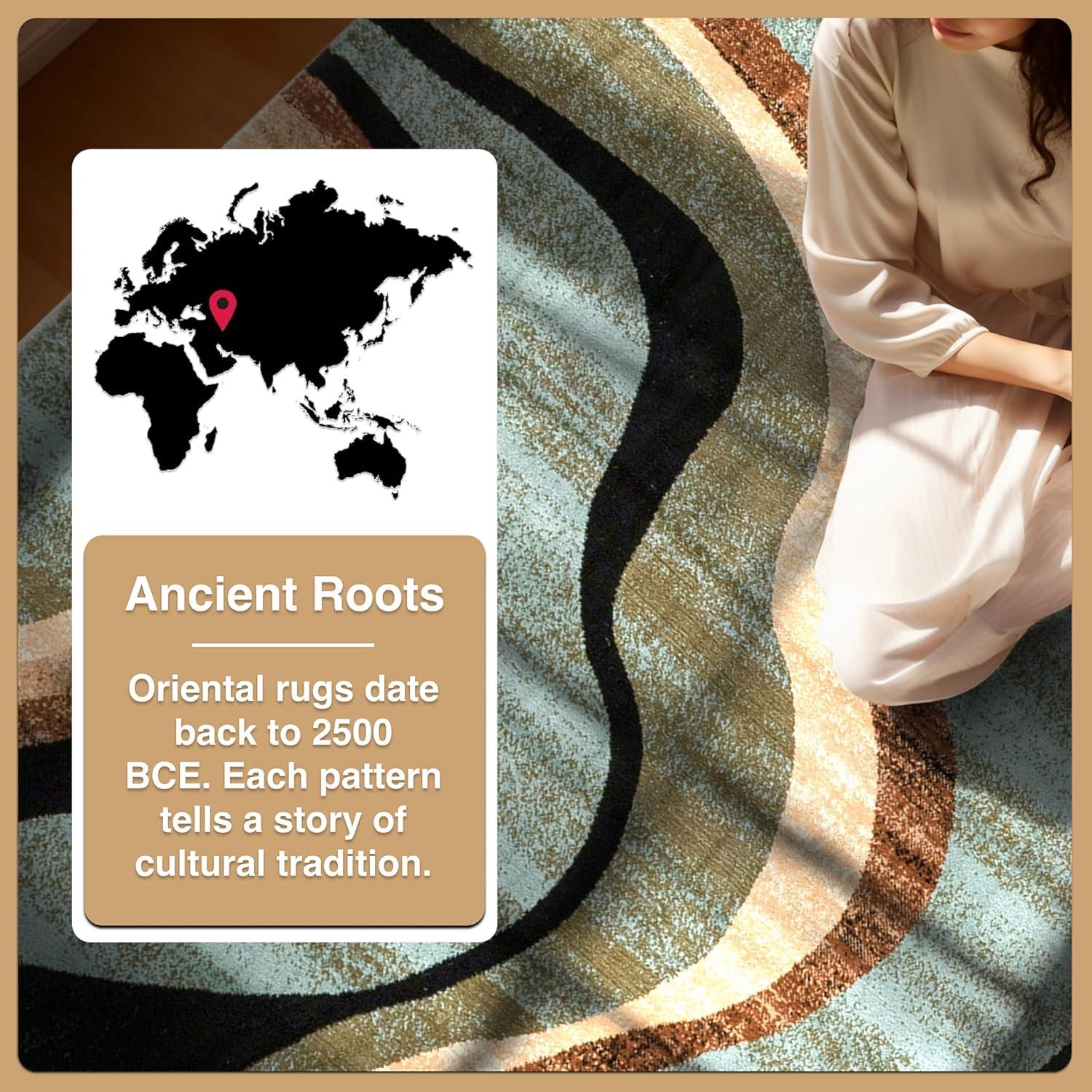 Well Woven Hudson Waves Geometric Modern Casual Abstract Contemporary Natural Lines Soft 5'3" Round Multi Blue Area Rug