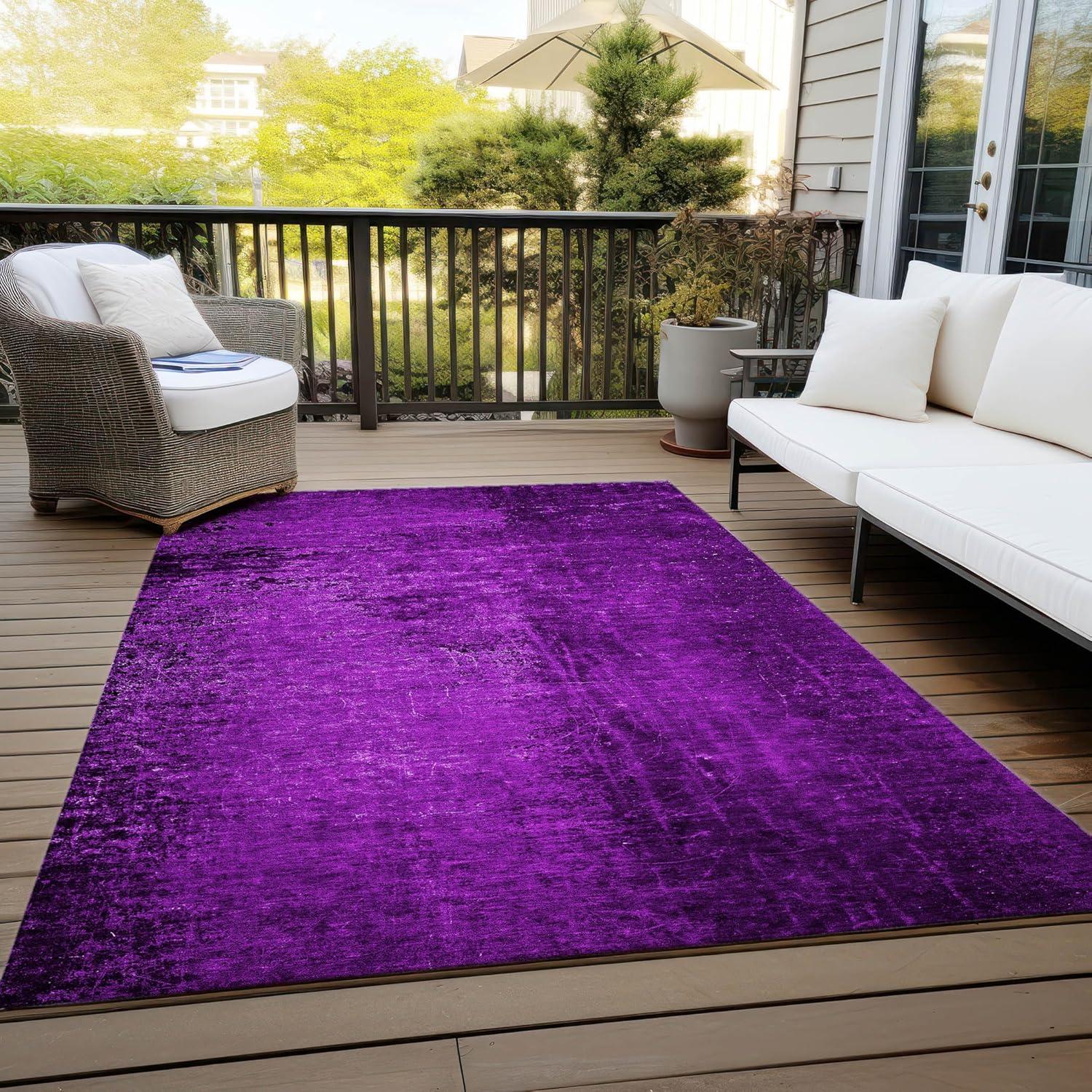 Purple Rectangular Synthetic Flat Woven Washable Rug 5' x 7'