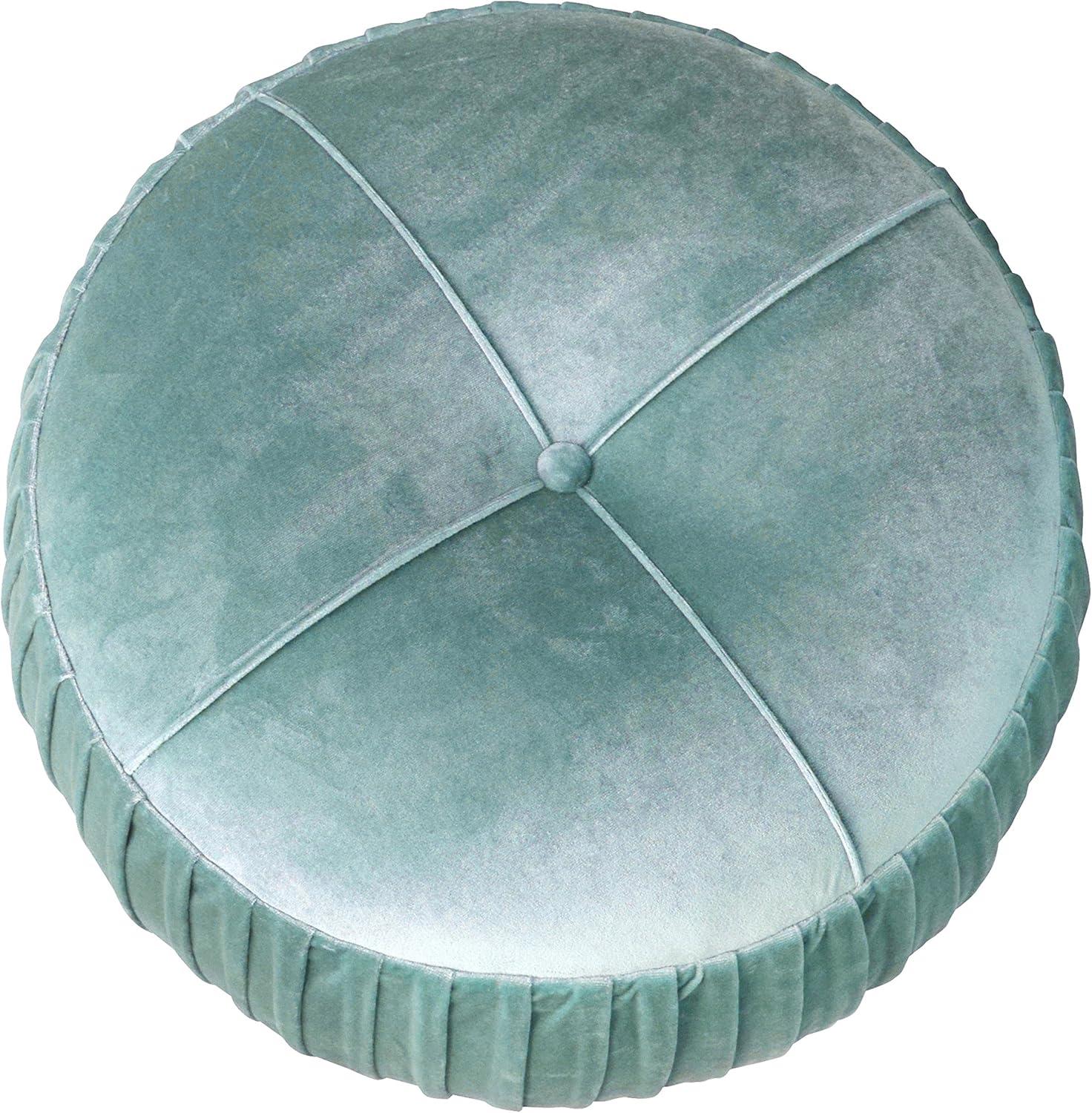 Helena Emerald Green Velvet Tufted Round Ottoman with Natural Wood Legs