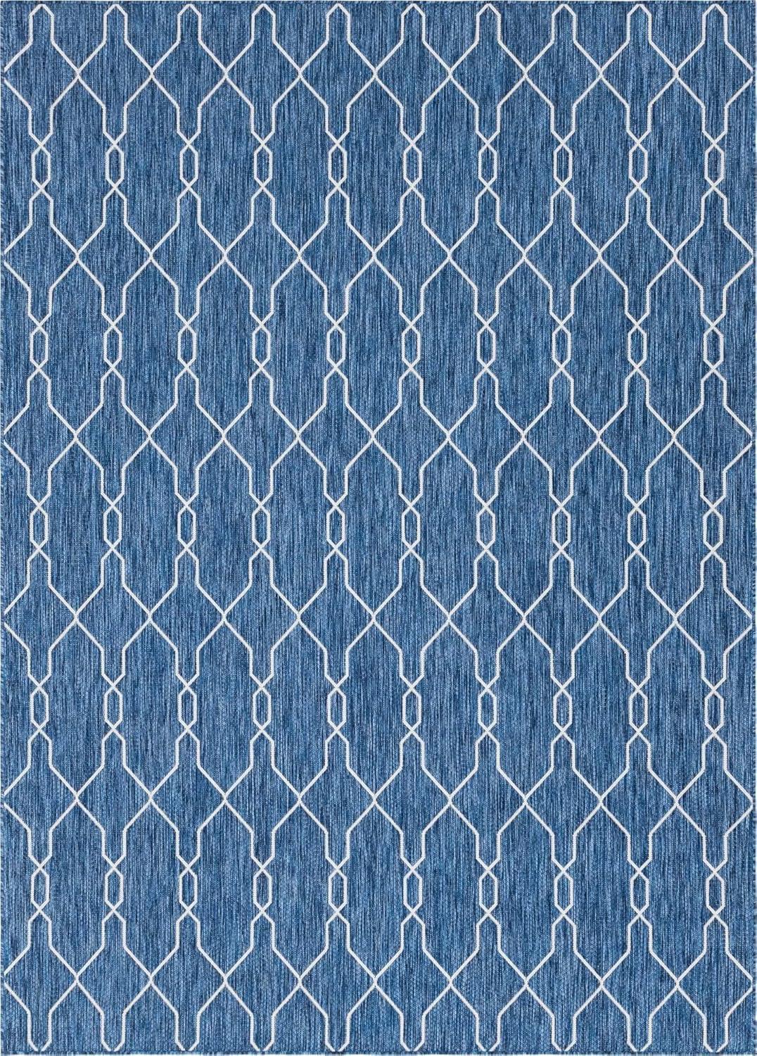 Unique Loom Outdoor Trellis Collection Area Rug - Links Trellis (7' 10" x 11' Rectangle Blue/Ivory)