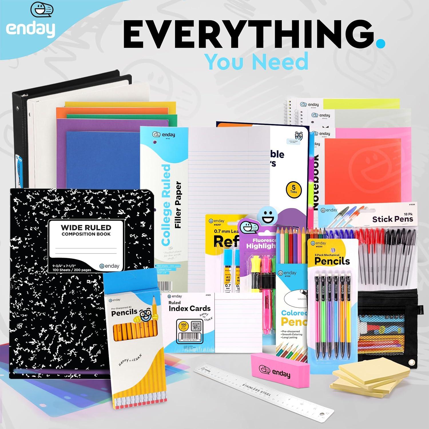 105-Piece School Supplies Kit for High School & College – Binders, Notebooks, Folders, Pens, Pencils, Sticky Notes, Dividers, Ruler, Erasers & More