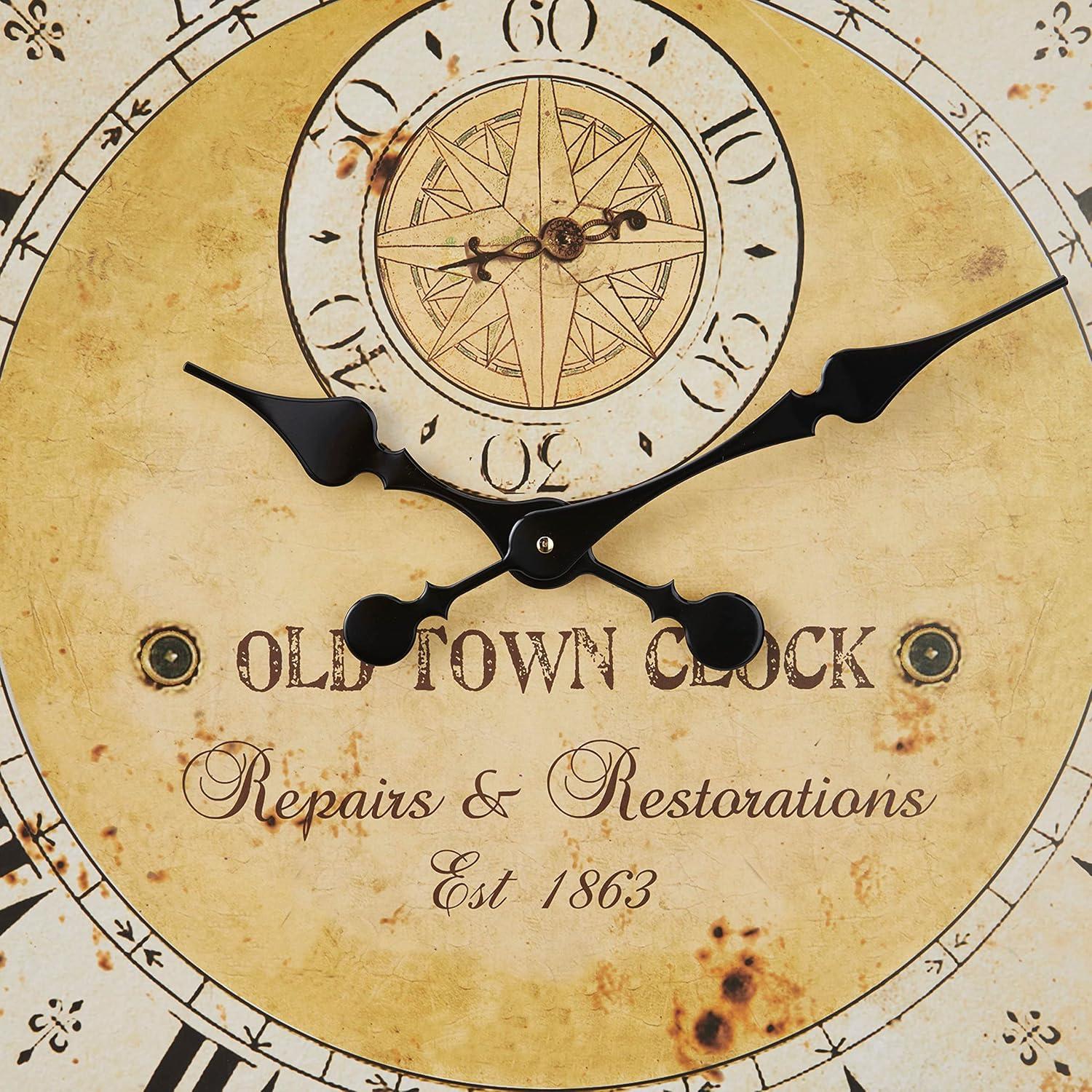 Vintage Wood Wall Clock with Typography Brown - Olivia & May