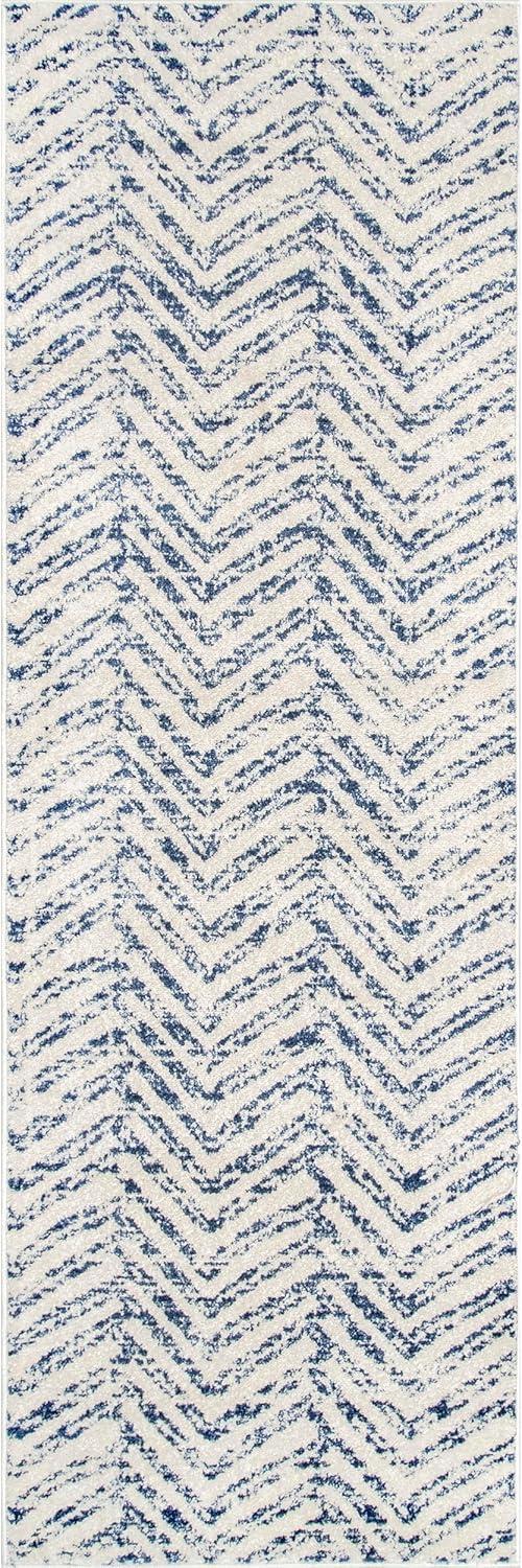 Nuloom Rosanne Chevron 2x12 Runner Indoor Area Rug for Living Room Bedroom Dining Room Entryway Hallway Kitchen, Blue/Ivory