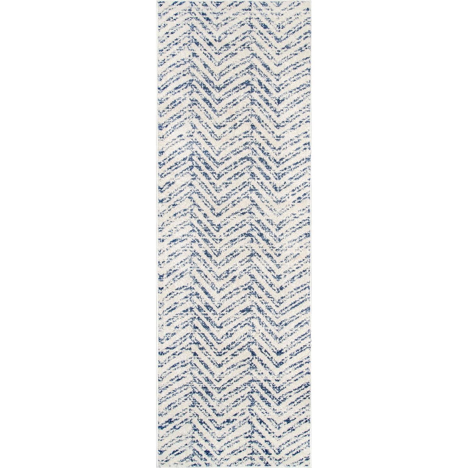 Nuloom Rosanne Chevron 2x12 Runner Indoor Area Rug for Living Room Bedroom Dining Room Entryway Hallway Kitchen, Blue/Ivory