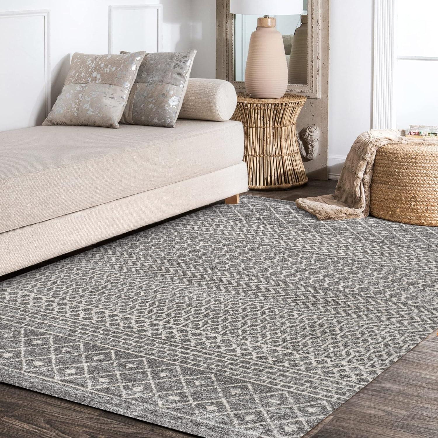 3' x 5' Arta Moroccan Modern Geometric Rug Area Rug, Gray/Cream - JONATHAN Y