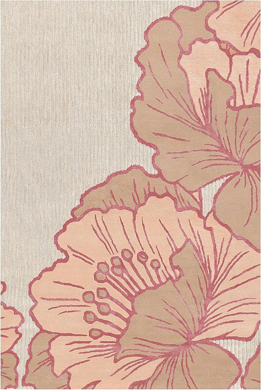 NICOLE MILLER NEW YORK Flora Grandeur Bloom Handcrafted Area Rug, Natural Wool Rug, Bold Floral Rug, Rose, 6'x9'
