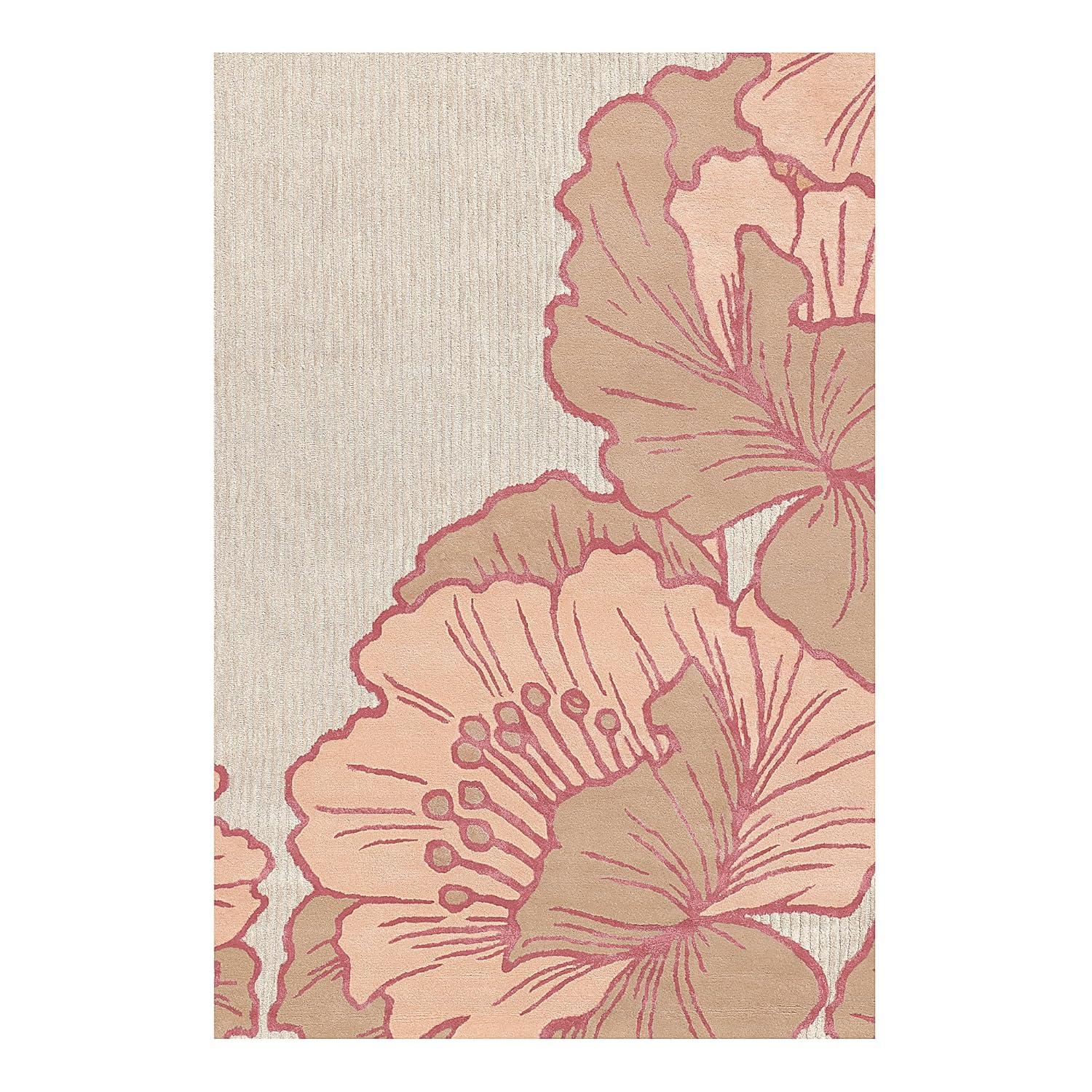 NICOLE MILLER NEW YORK Flora Grandeur Bloom Handcrafted Area Rug, Natural Wool Rug, Bold Floral Rug, Rose, 6'x9'