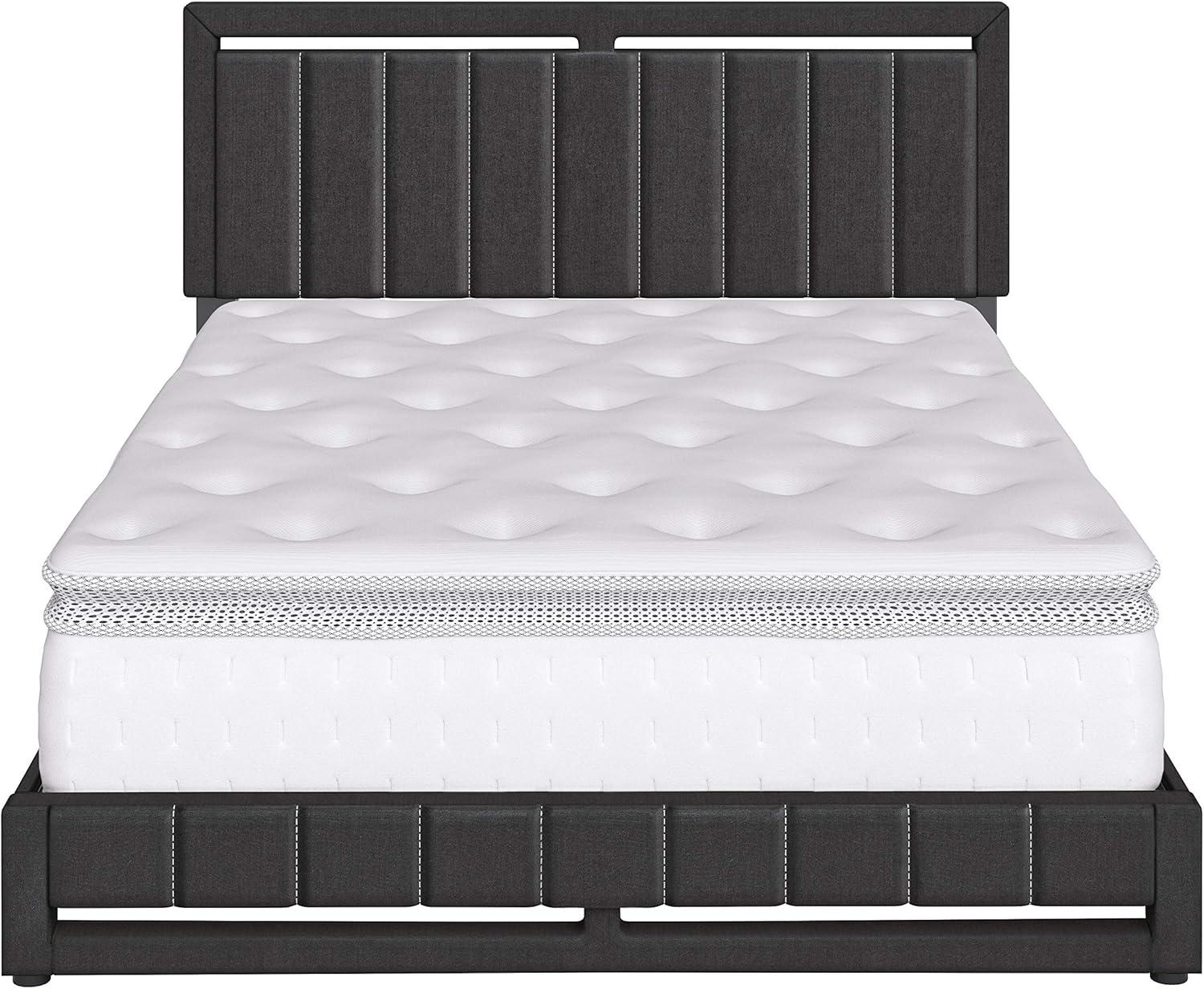 Boyd Sleep Senata Upholstered Linen Platform Bed Black Queen