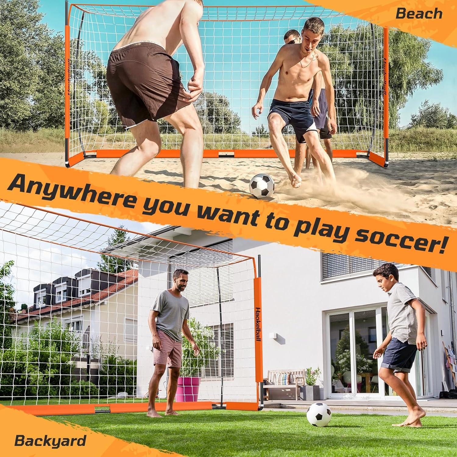 HAOKELBALL Soccer Goal with Agility Ladder and 12 Soccer Cones 12x6 ft Soccer Net for Backyard Quick Setup Portable Soccer Goals with Upgraded Goal Posts and Carry Bag