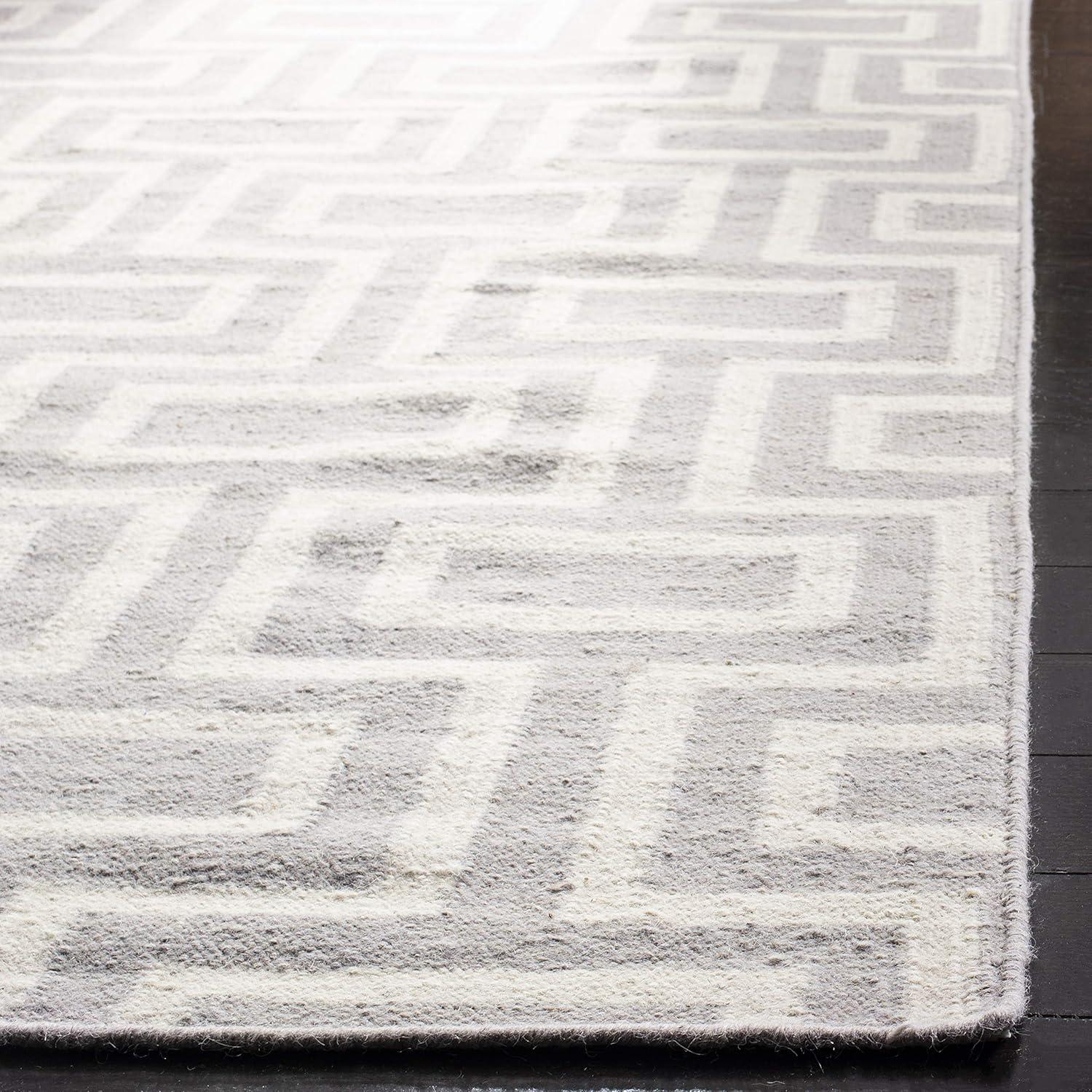 SAFAVIEH Dhurrie Abigail Geometric Moroccan Wool Area Rug, Grey/Ivory, 8' x 10'