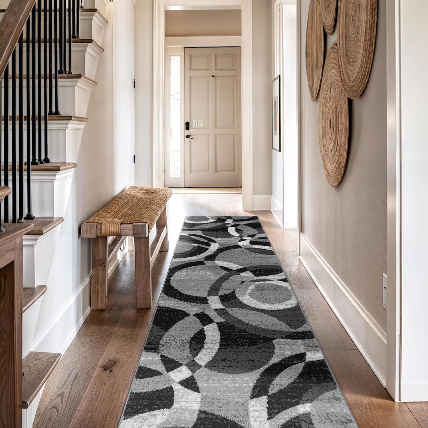 World Rug Gallery Geometric Circles Area Rug - Gray 2'7"x8'