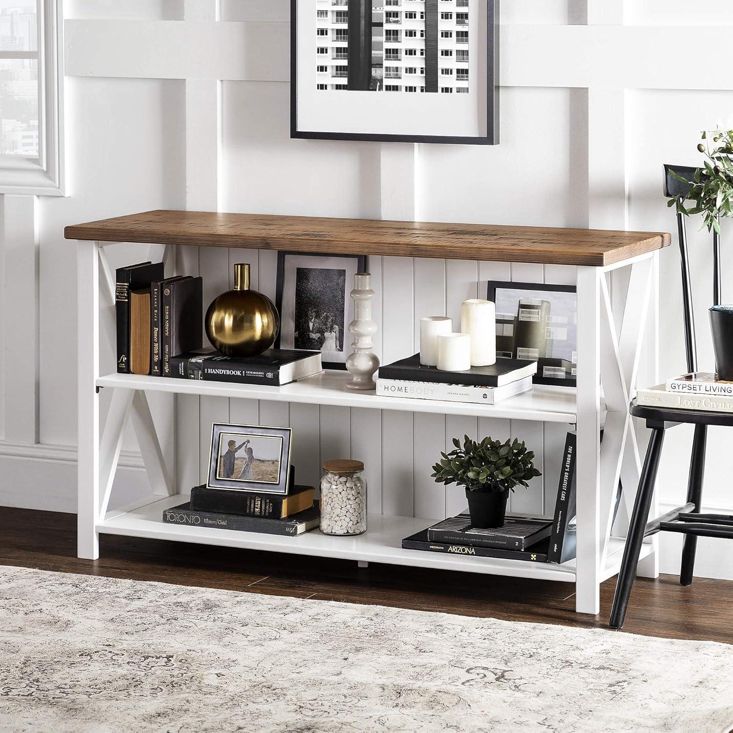 52" Solid Wood Farmhouse Storage Console - White/Reclaimed Barnwood